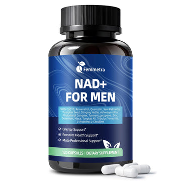 Femmetra NAD+ Supplements for Men with Saw Palmetto | All-in-One Cellular Energy, Prostate Support & Nitric Oxide Supplement with Resveratrol, L-Arginine | Non-GMO, 120 Capsules Femmetra uk supplements