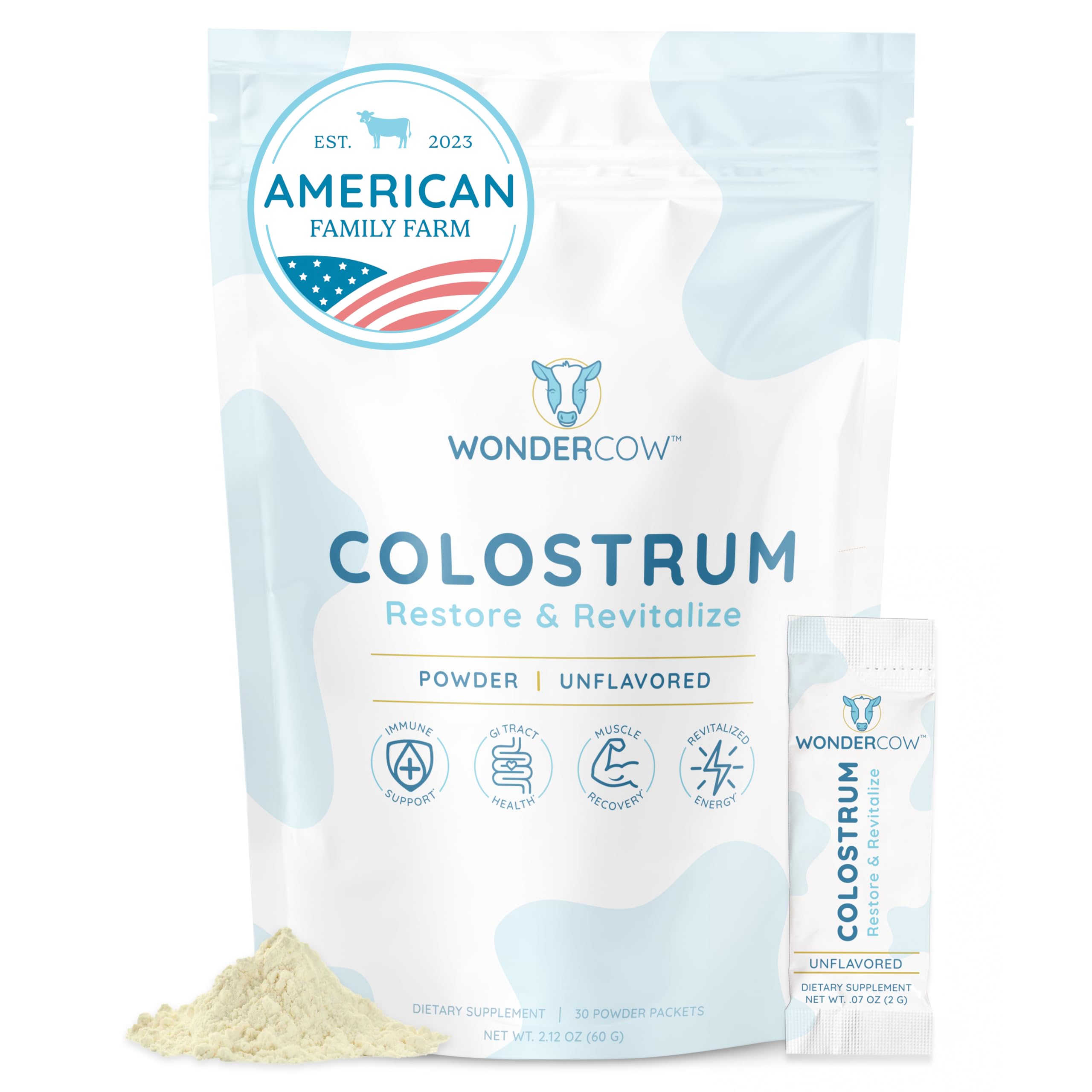 WONDERCOW Colostrum Supplement Powder for Gut Health, Immune Support & Wellness | Natural IgG Pure Whole Bovine Colostrum Superfood, Unflavored, 30 Servings WONDERCOW uk supplements