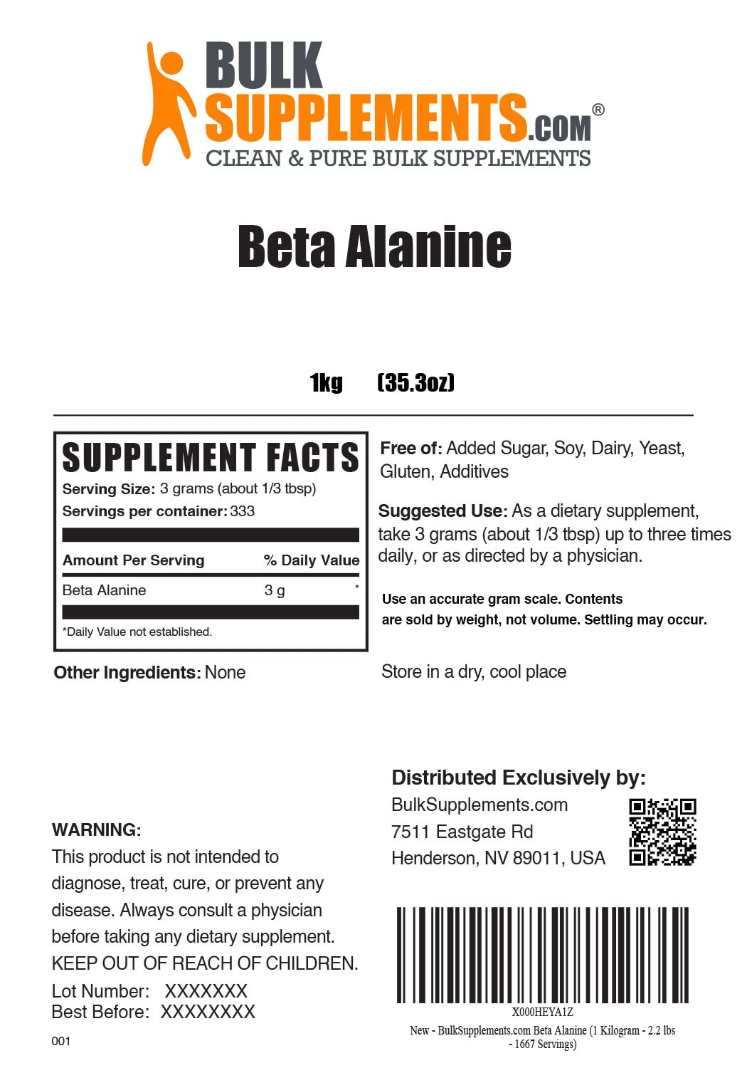 BULKSUPPLEMENTS.COM Beta Alanine Powder 1KG, with Creatine Monohydrate Powder BULKSUPPLEMENTS.COM uk supplements