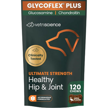 VetriScience Ultimate Strength Healthy Hip & Joint Chews, GlycoFlex Glucosamine, Chondroitin and Green-Lipped Mussel Joint Support Supplement for Dogs, Soothe Joint Discomfort, Duck, 120 Count VETRISCIENCE uk supplements