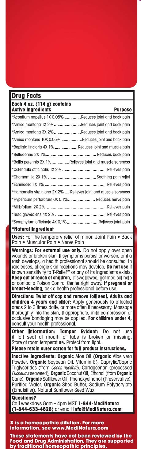 T-Relief Pain Relief cream,[114g] 4 oz MediNatura uk supplements