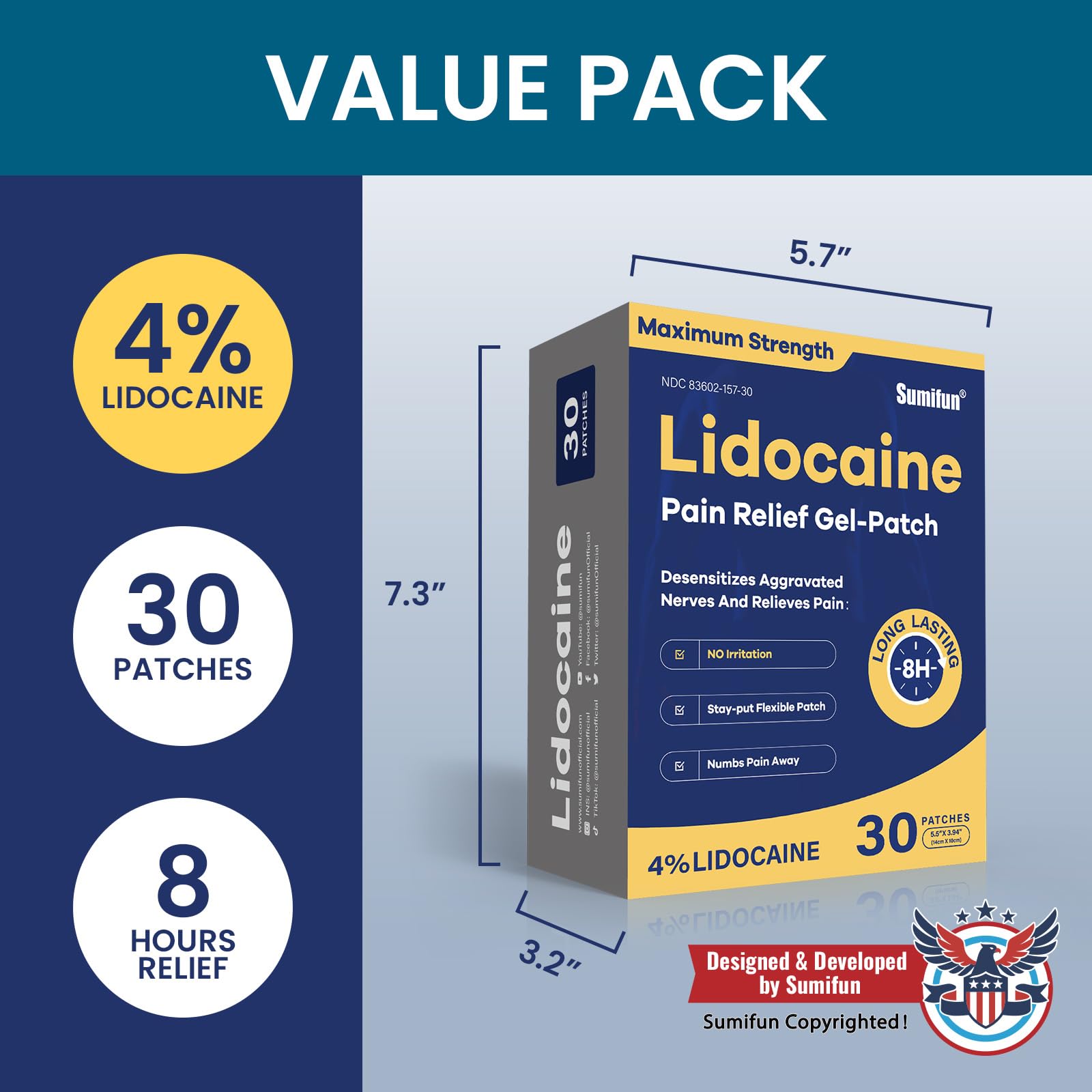 Sumifun 4% Lidocaine Pain Relief Patches 30 Count Maximum Strength Numbing Gel Patch for Back Knee Neck Joint Ache Muscle Soreness Topical Analgesic Sumifun uk supplements