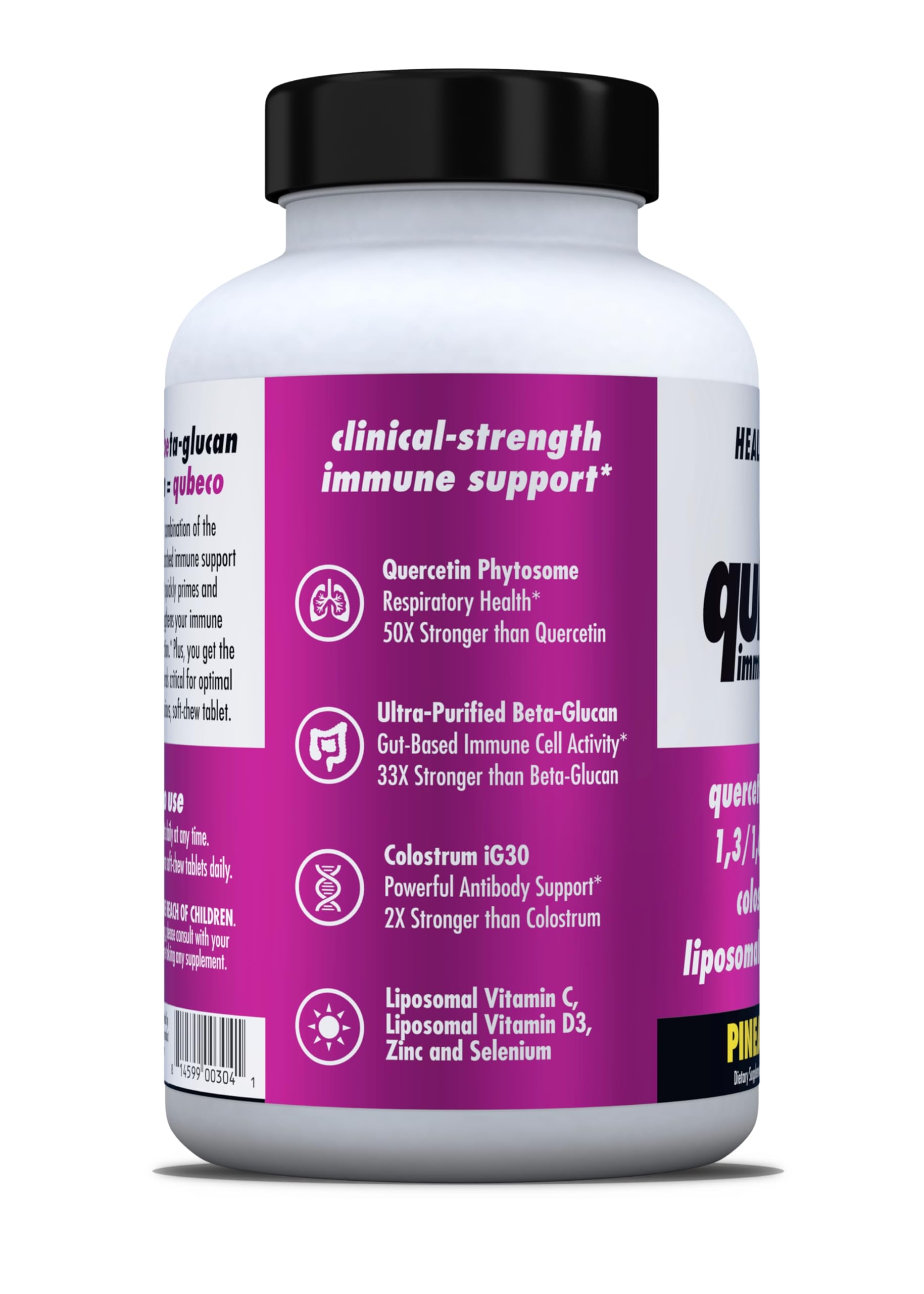 HEALTH DIRECT - Qubeco Immune Support with Vitamin D3, Liposomal Vitamin C, Quercetin, Beta-Glucan, Colostrum, Zinc, Selenium - Clinical Strength – 56 Soft Chew Tabs - 28 Day Supply - Pineapple Zest HEALTH DIRECT uk supplements