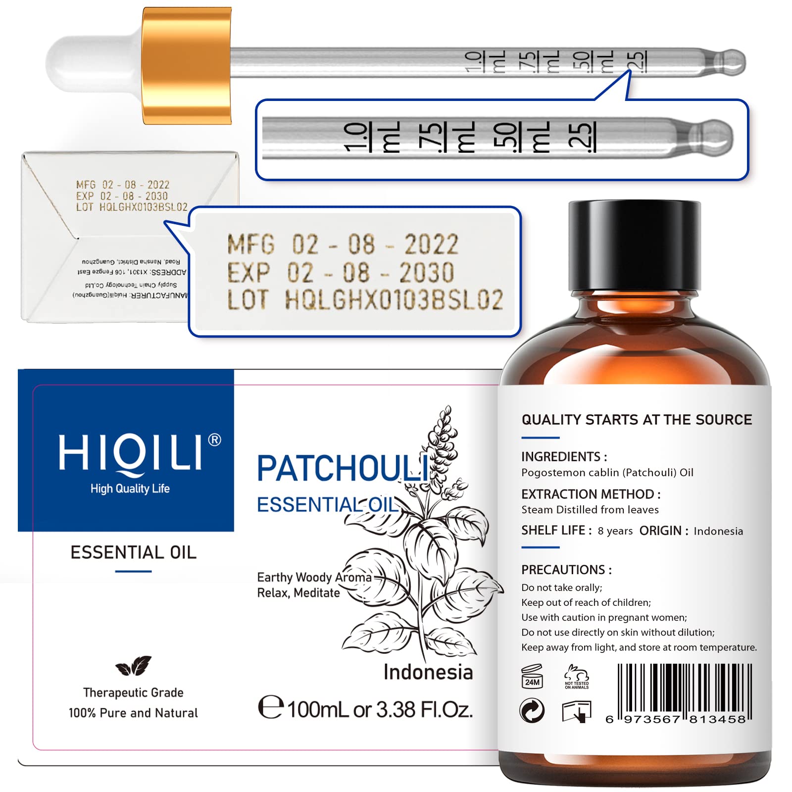 HIQILI Patchouli Essential Oil 100ML, Pure Natural, for Perfume Making, Diffuser and Skin HIQILI uk supplements