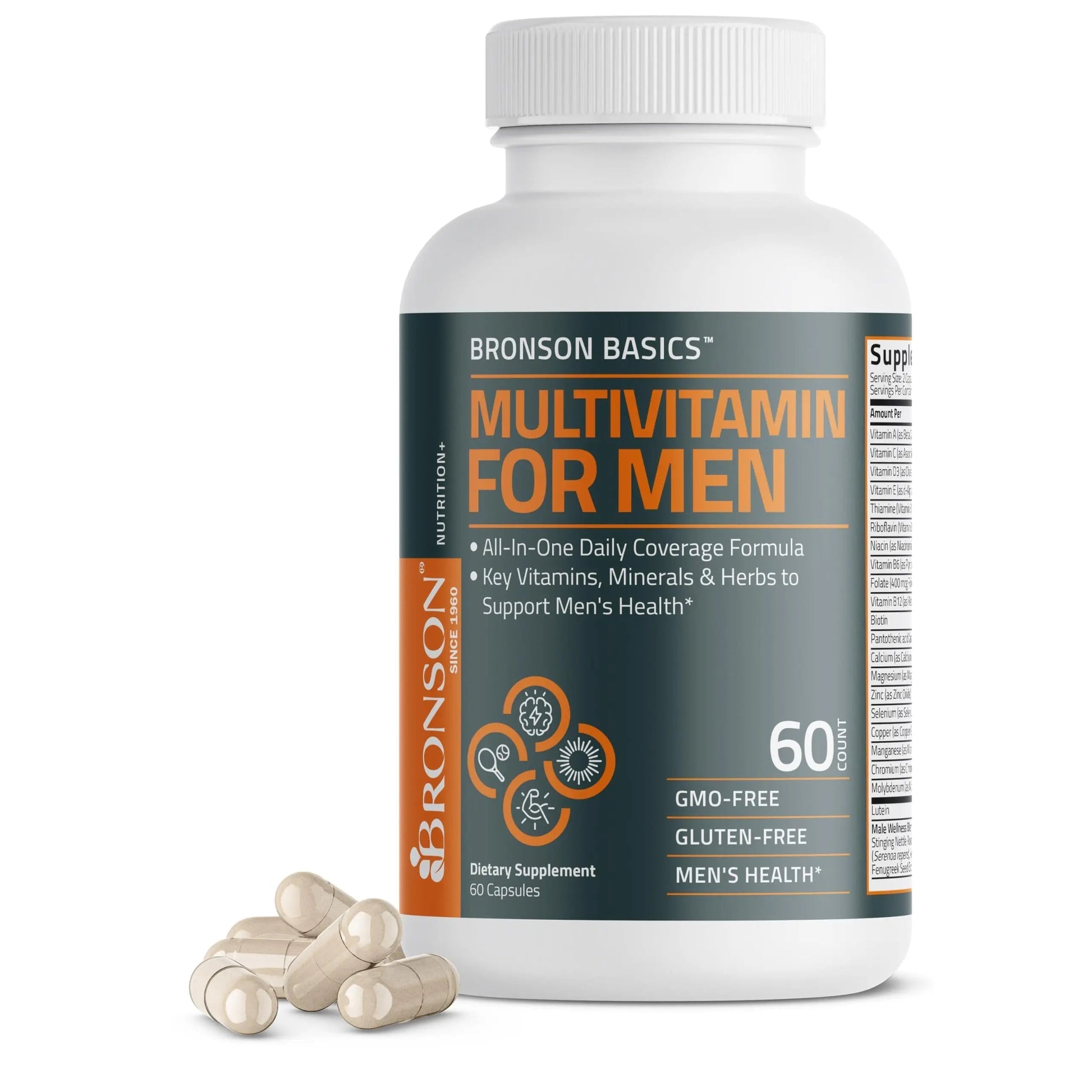 Bronson Multivitamin for Men All-in-One Daily Coverage Formula Key Vitamins, Minerals & Herbs to Support Men's Health, 60 Capsules Bronson uk supplements