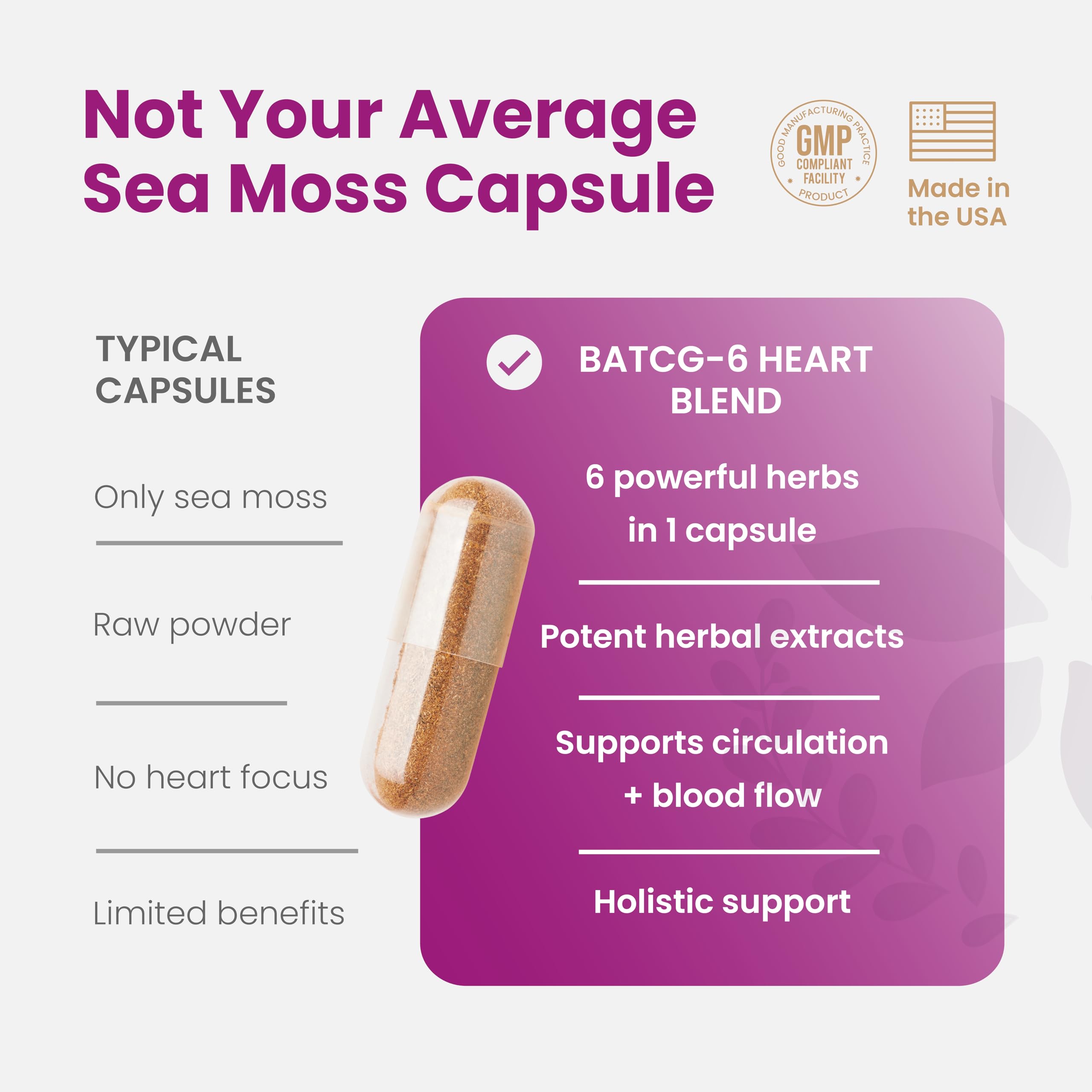 Healthy Herbs Wildcrafted Sea Moss Capsules | 1950mg BATCG-6 "Heart Complex Advanced Sea Moss Superblend | US-Made, Vegan, Non-GMO, Easy-Swallow (90 Capsules) Healthy Herbs uk supplements