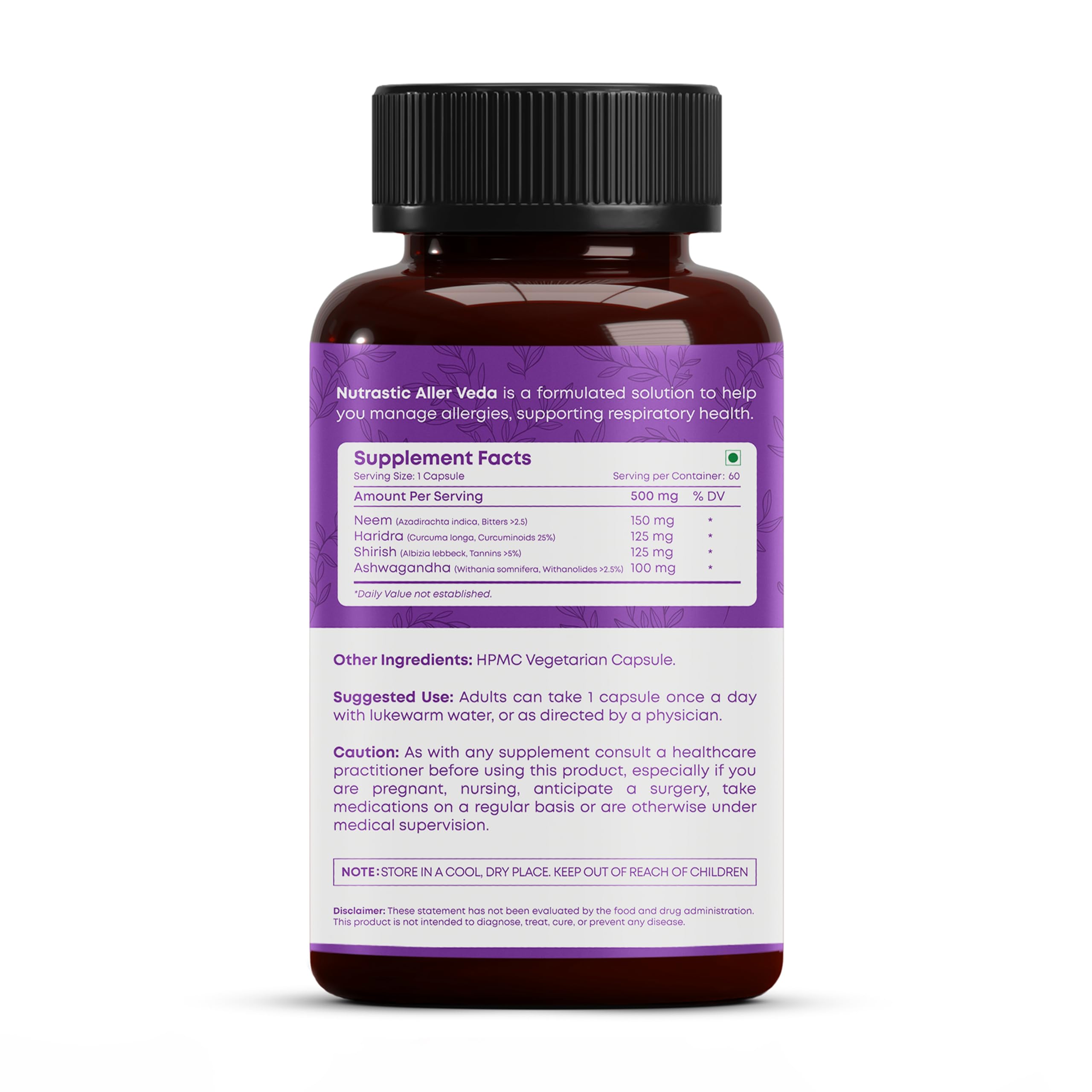 Nutrastic Aller Veda Respiratory Wellness Supplement with Pure Tulsi, Amla, Turmeric, and Neem | Natural Support for Healthy Breathing | 60 Caps Nutrastic uk supplements
