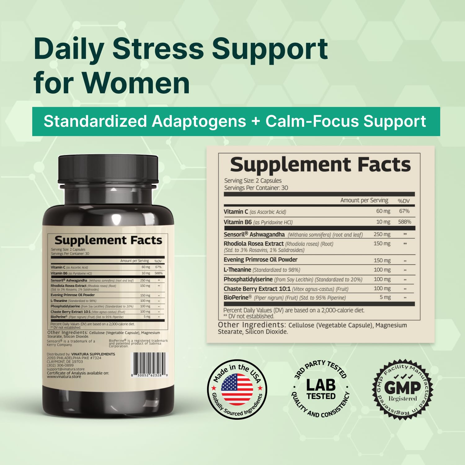 VINATURA Cortisol Supplements for Women - Cortisol Detox and Management - Adrenal Support, Stress Support, 60 Vegan Capsules VINATURA uk supplements