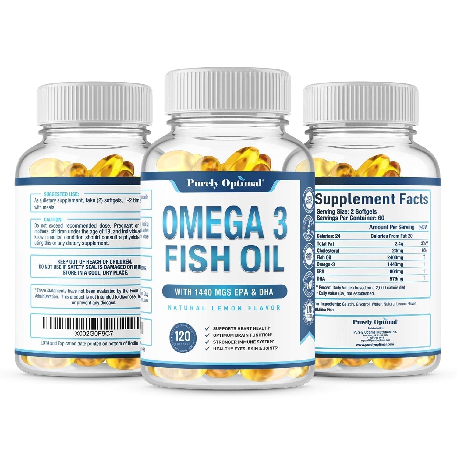 Premium Omega 3 Fish Oil Supplement 2400mg - Burpless Fish Oil Omega3 Softgels Purely Optimal uk supplements