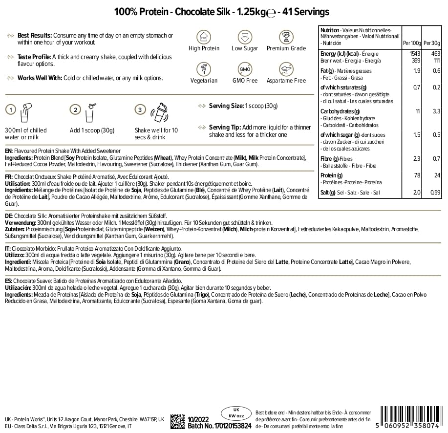 Protein Works - 100% Protein, 1.25kg, High Protein Blend, 41 Servings, Chocolate Silk Protein Works uk supplements