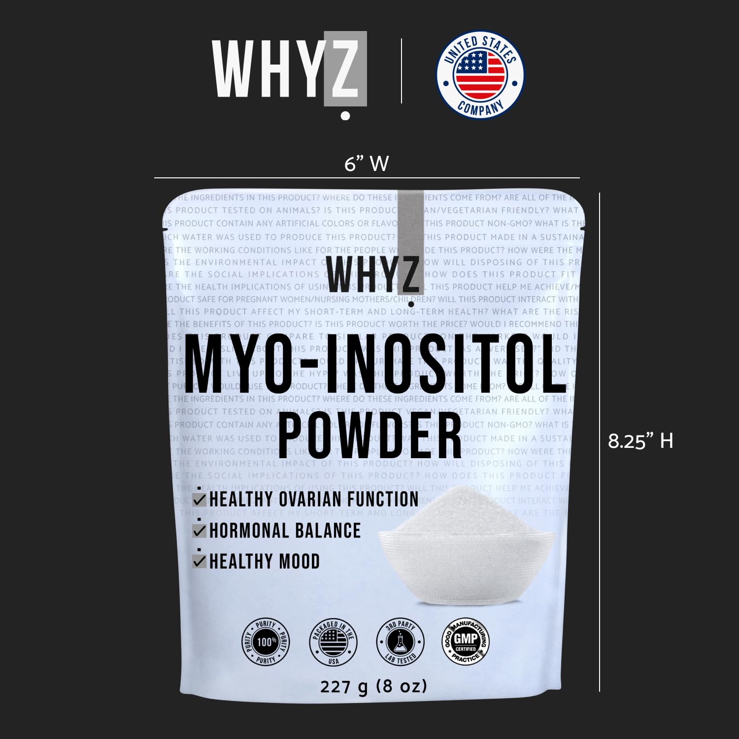 Myo-Inositol Powder 8oz, Natural Myo Inositol Supplement for Ovarian Support WHYZ uk supplements