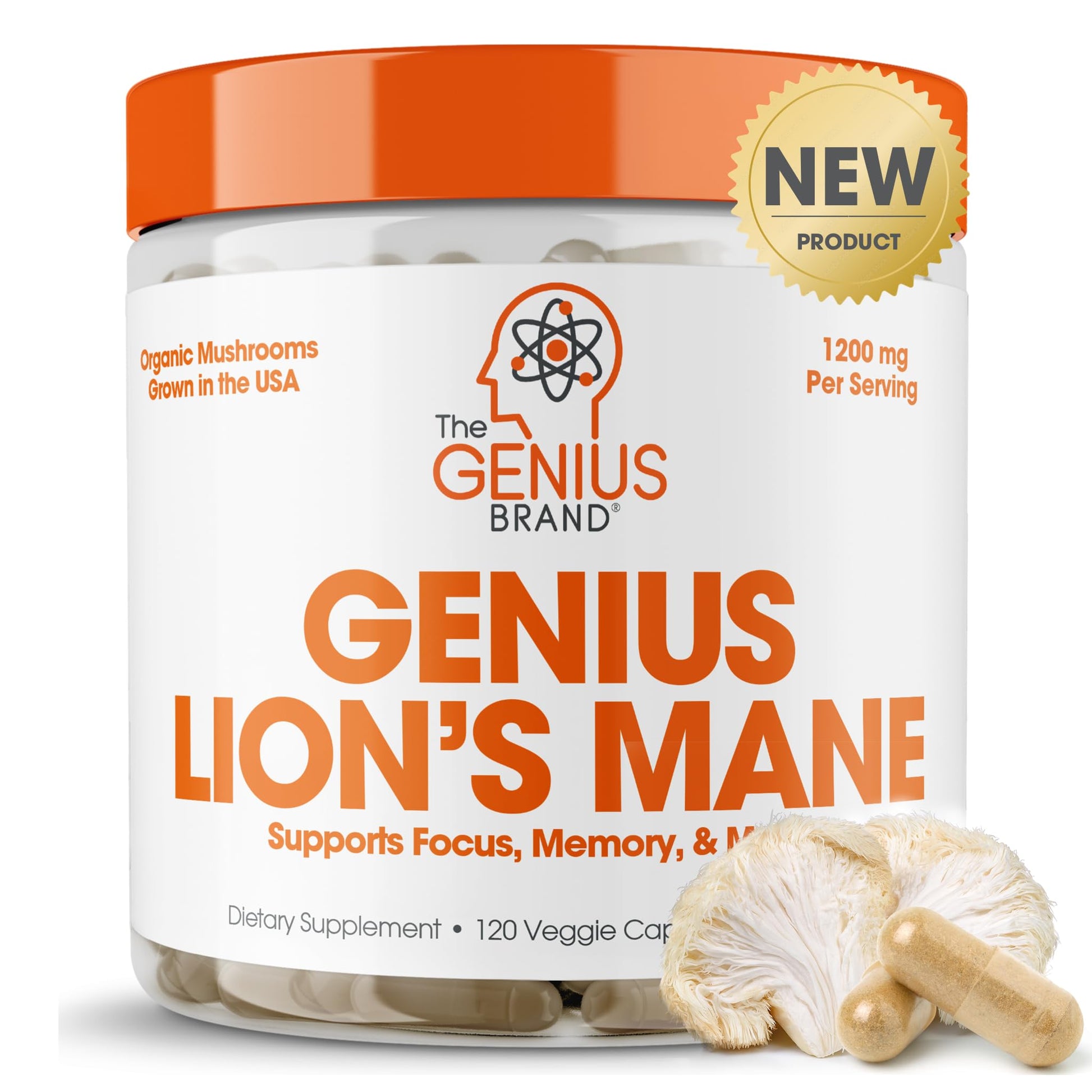Genius Lions Mane Supplement Capsules - Organic Nootropic Supplement, 1200mg per The Genius Brand uk supplements