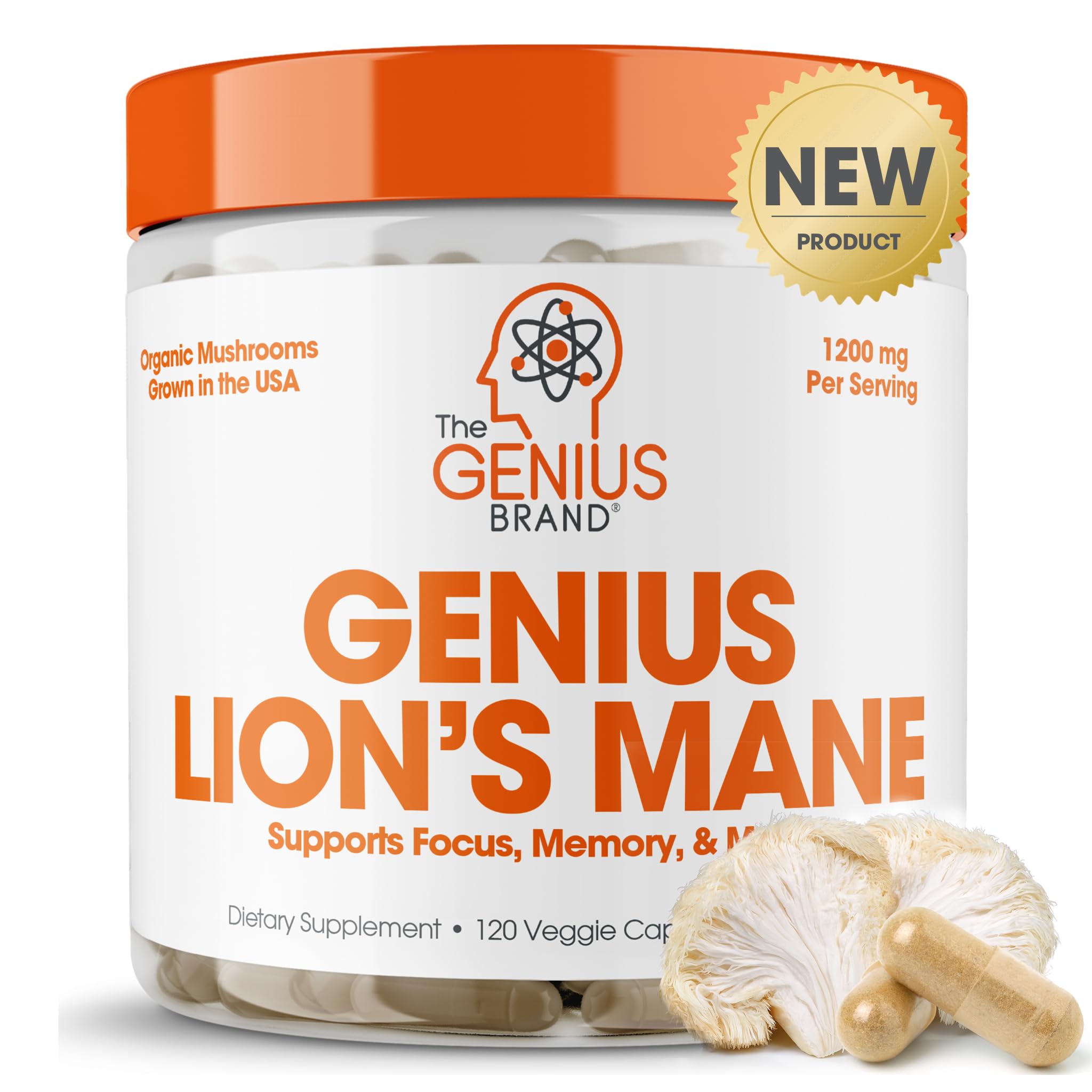 Genius Lions Mane Supplement Capsules - Organic Nootropic Supplement, 1200mg per The Genius Brand uk supplements