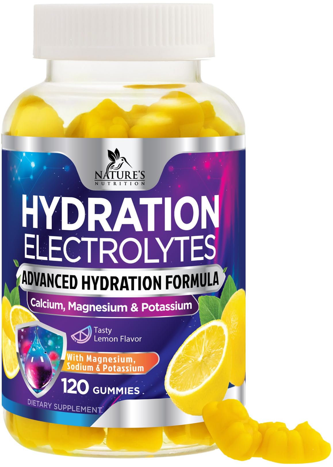 Hydration Electrolyte Gummies - Daily Liquid Replenisher Gummy - Electrolyte Multiplier with Minerals, Potassium & Real Salt - Vegan, Non-GMO - Tasty Lemon Flavor Hydration Electrolytes Nature's Nutrition uk supplements
