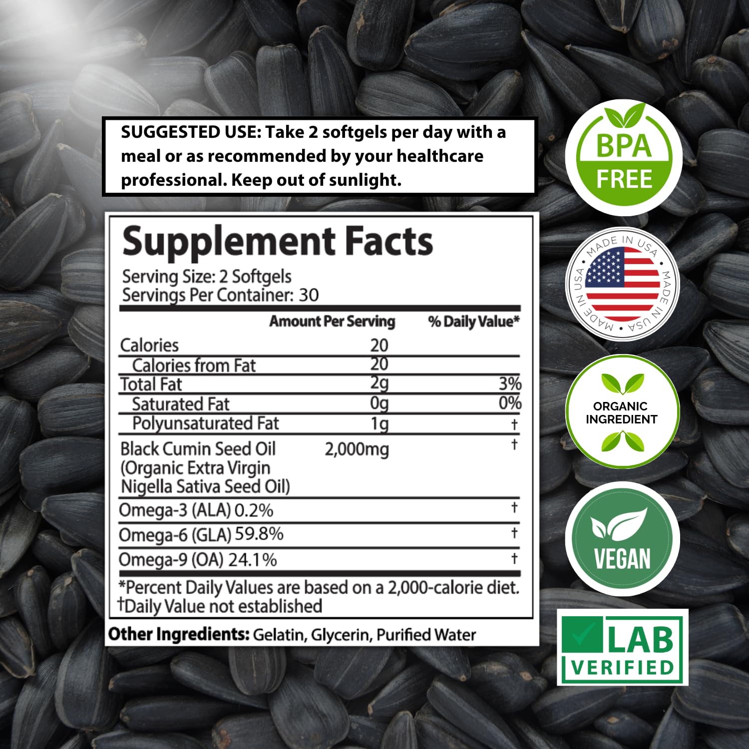 Organic Black Seed Oil 2000mg - 60 Softgel Capsules (Non-GMO) Premium Cold-Pressed Mother Nature Organics Superfoods for Organic Living uk supplements