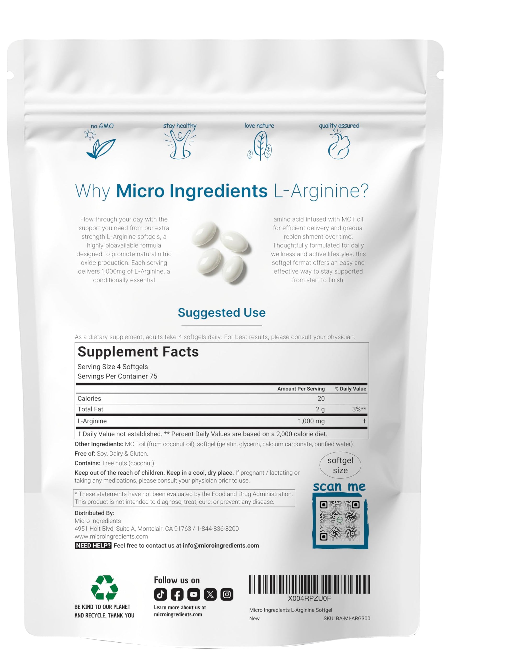 Micro Ingredients L-Arginine 1000mg with MCT Oil, 300 Softgels | Nitric Oxide Precursor* for Men & Women | Extra Strength Amino Acid Formula for Daily Wellness Micro Ingredients uk supplements