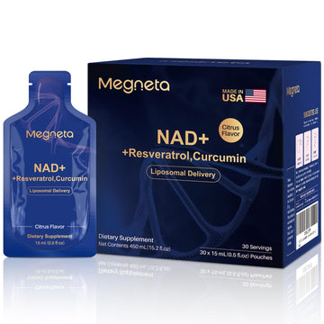 MEGNETA Liposomal NAD+ Supplement with Resveratrol, Anti-Aging, Energy Boost & Cellular Health Support, 15.2 fl. oz NAD Liquid for Men & Women (30 Pouch) MEGNETA uk supplements