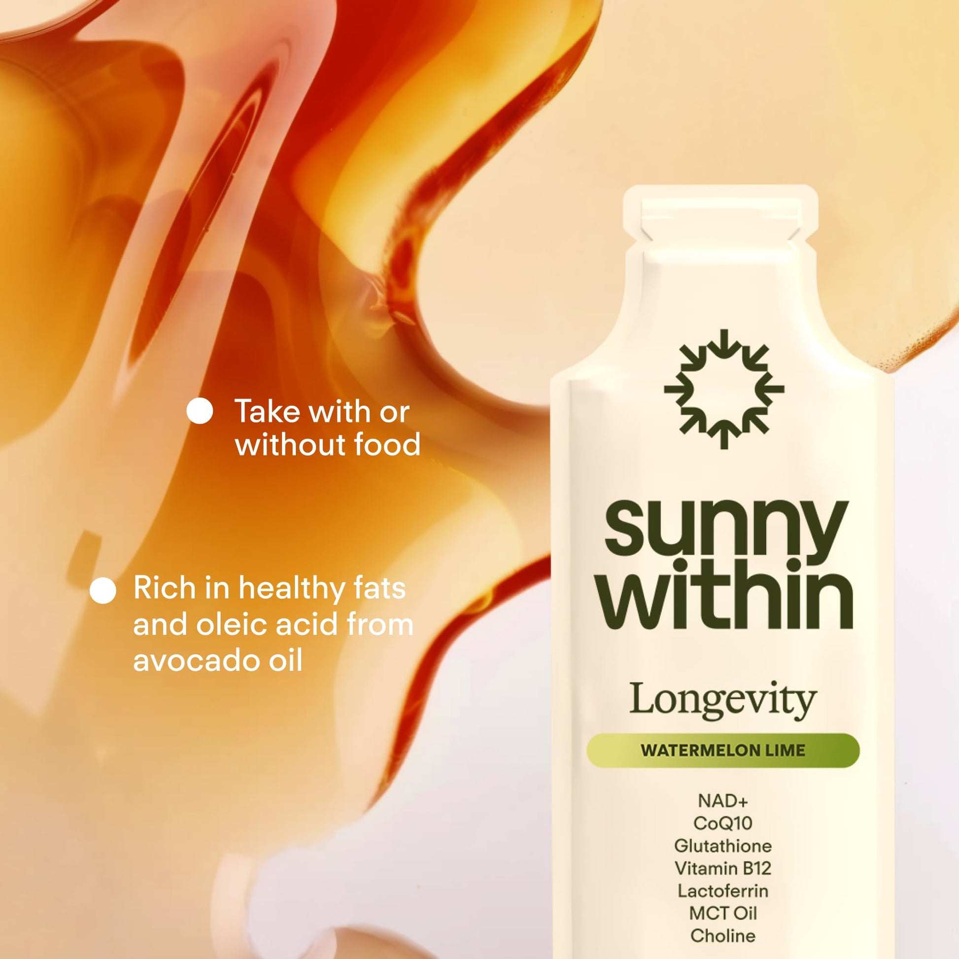 Sunny Within Longevity – Liposomal NAD+ Glutathione Supplement w/Liquid NAD+, CoQ10, B12, MCT & Avocado Oil – Cellular Health, Energy, Brain, Gut & Heart Support* – Watermelon Lime – 30 Pouches Sunny Within uk supplements