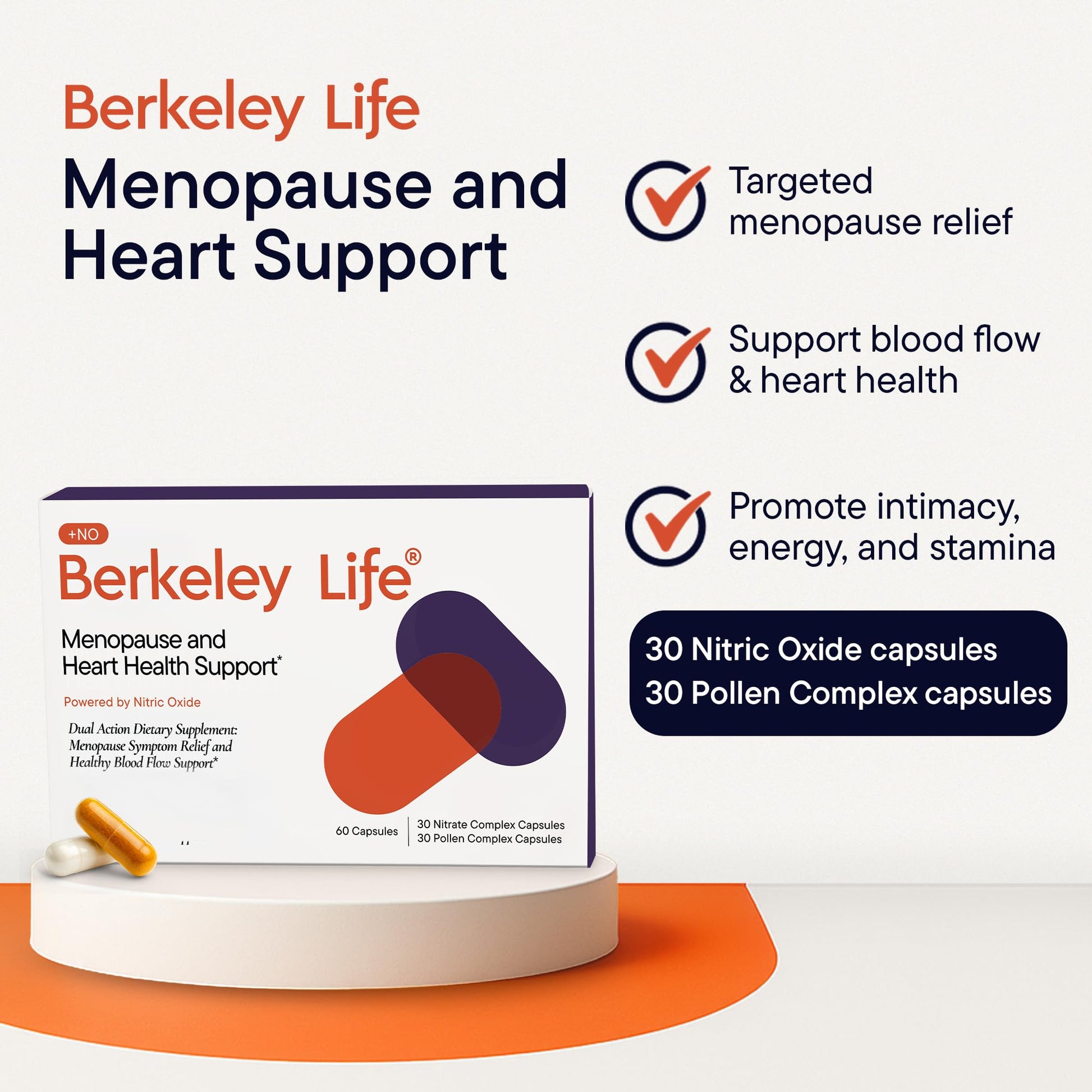 Berkeley Life Menopause and Heart Health Support Supplements - Hormone-Free Dual-Action Nitric Oxide Supplement for Menopause Symptom Relief & Healthy Blood Flow Support for Women - 60 Capsules Berkeley Life uk supplements