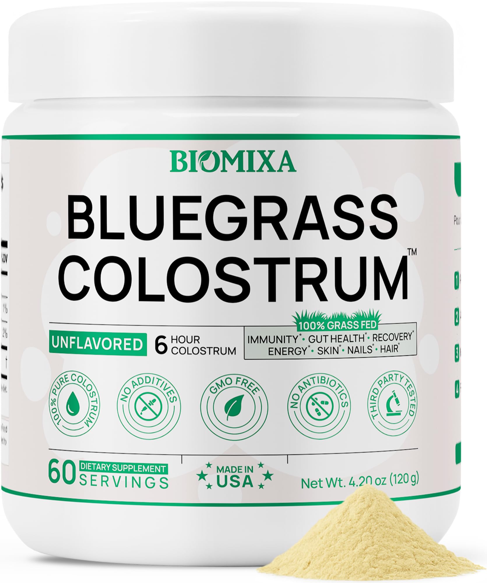 Bovine Colostrum Supplement - 100% Pure Whole Colostrum Powder - Grass-Fed, Unflavored, No Additives, Gut & Immune Support, Natural IgG, 60 Servings - Made in USA Bluegrass Colostrum uk supplements
