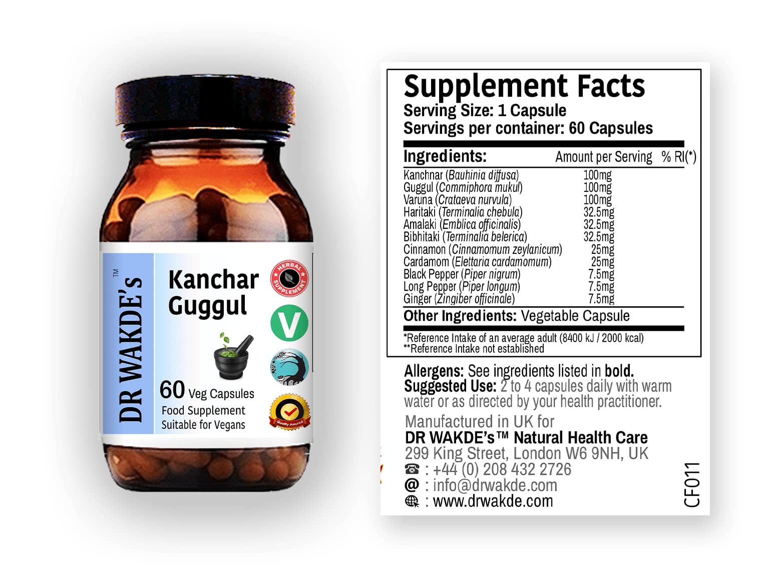 DR WAKDE's Kanchnar Guggul (60 Veg Caps, Ayurvedic Supplement, Vegan, Herbal, Natural, Made in the UK) DR WAKDE's uk supplements