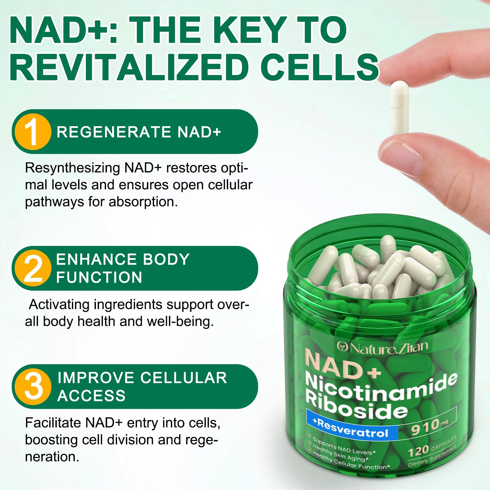 O NATURE . ZIRAN NAD Supplement - NAD+ Nicotinamide Riboside 910 Mg Supplement for Women & Men, Liposomal Nicotinamide Riboside with Resveratrol, for Focus, Boost - 120 Capsules O NATURE . ZIRAN uk supplements