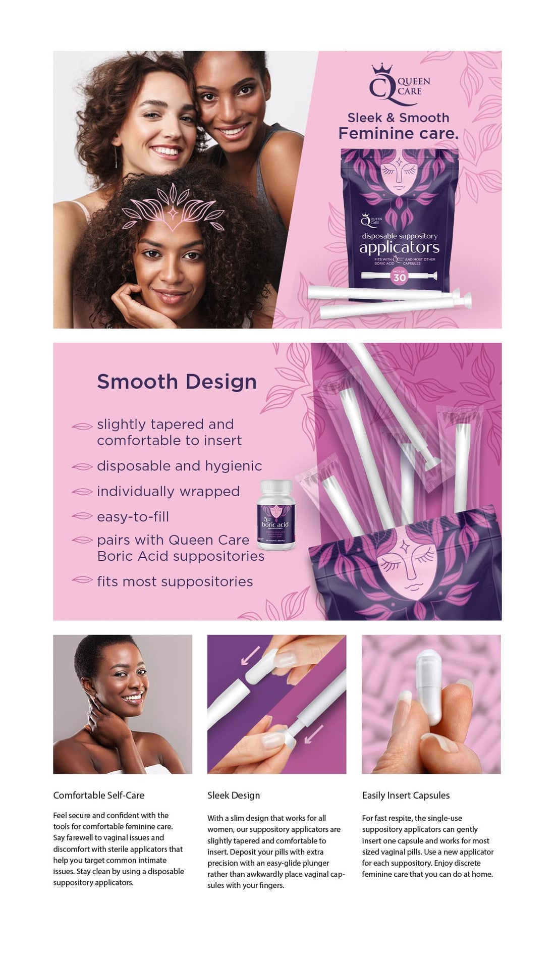 Queen Care - Disposable Suppository Applicator, Boric Acid Applicator, Feminine Care Suppository Applicator Queen Care uk supplements