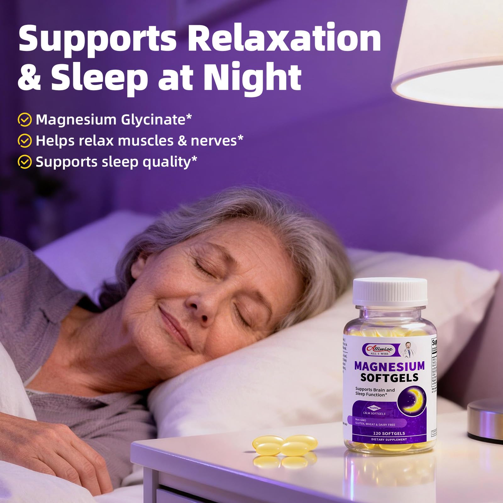 Magnesium Glycinate 400mg Softgels, Small Easy to Swallow High Absorption Magnesium Supplement, with Vitamin D3 & K2 for Sleep Relax Calm Muscle Bone* Health, 120 Gelcaps Alliwise uk supplements
