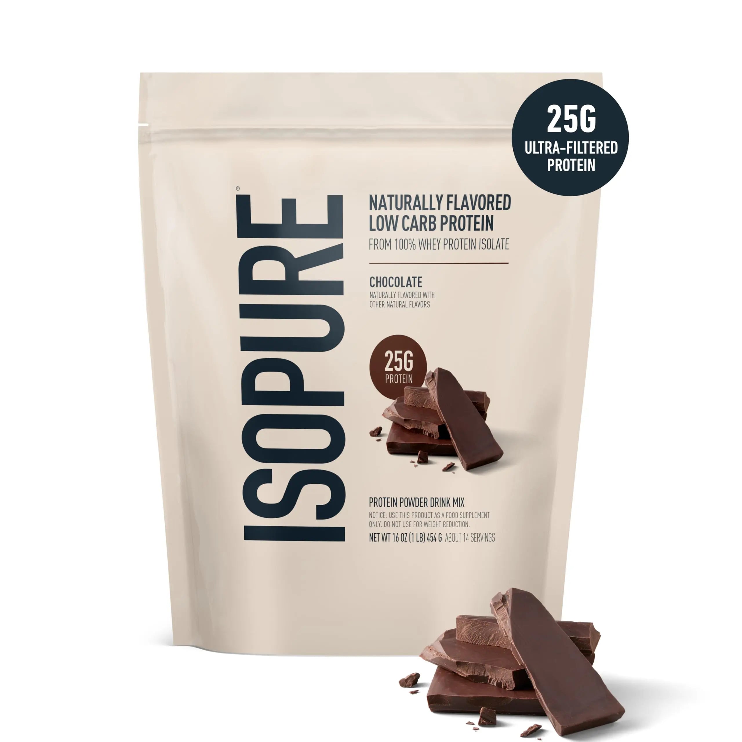Isopure Low Carb 100% Pure Whey Isolate Protein Powder, Lactose Free, Gluten Free, With Vitamins, Dark Chocolate, 25g Protein Per Serving, 1 Lb, Isopure uk supplements