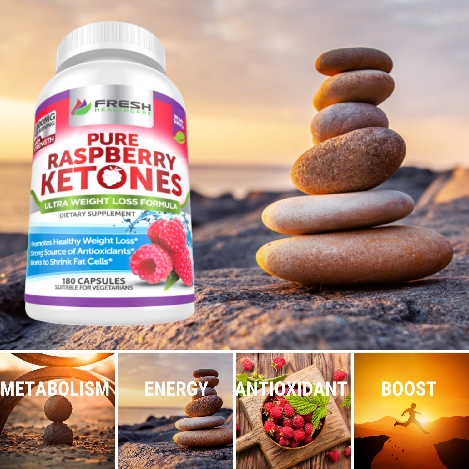 FRESH HEALTHCARE Pure 100% Raspberry Ketones Max 1000mg Per Serving - 3 Month FRESH HEALTHCARE uk supplements