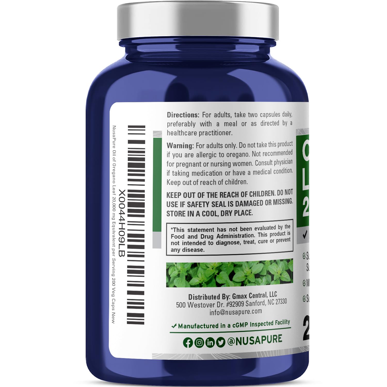 NusaPure Oregano Oil Extract 20000mg | 200 Veggie Powder Capsules | Naturally Occurring Carvacrol | Non-GMO and Vegan Extract 65:1 NusaPure uk supplements