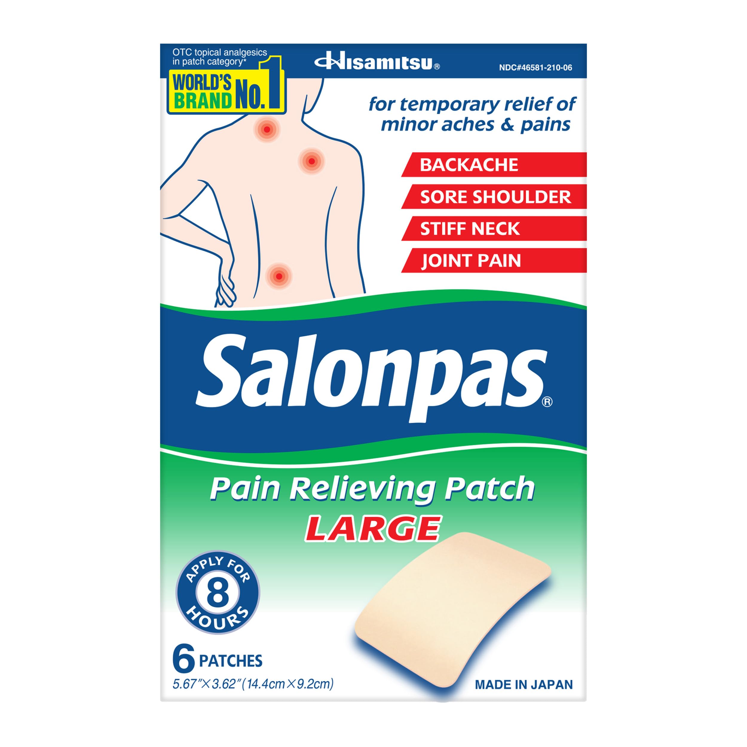 Salonpas Pain Relieving Patch, Large, 6 Count, for Back, Neck, Shoulder, Knee Pain and Muscle Soreness, 8 Hour Pain Relief Salonpas uk supplements