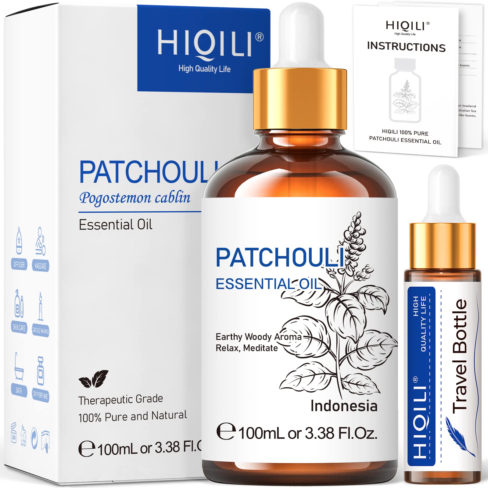HIQILI Patchouli Essential Oil 100ML, Pure Natural, for Perfume Making, Diffuser and Skin HIQILI uk supplements