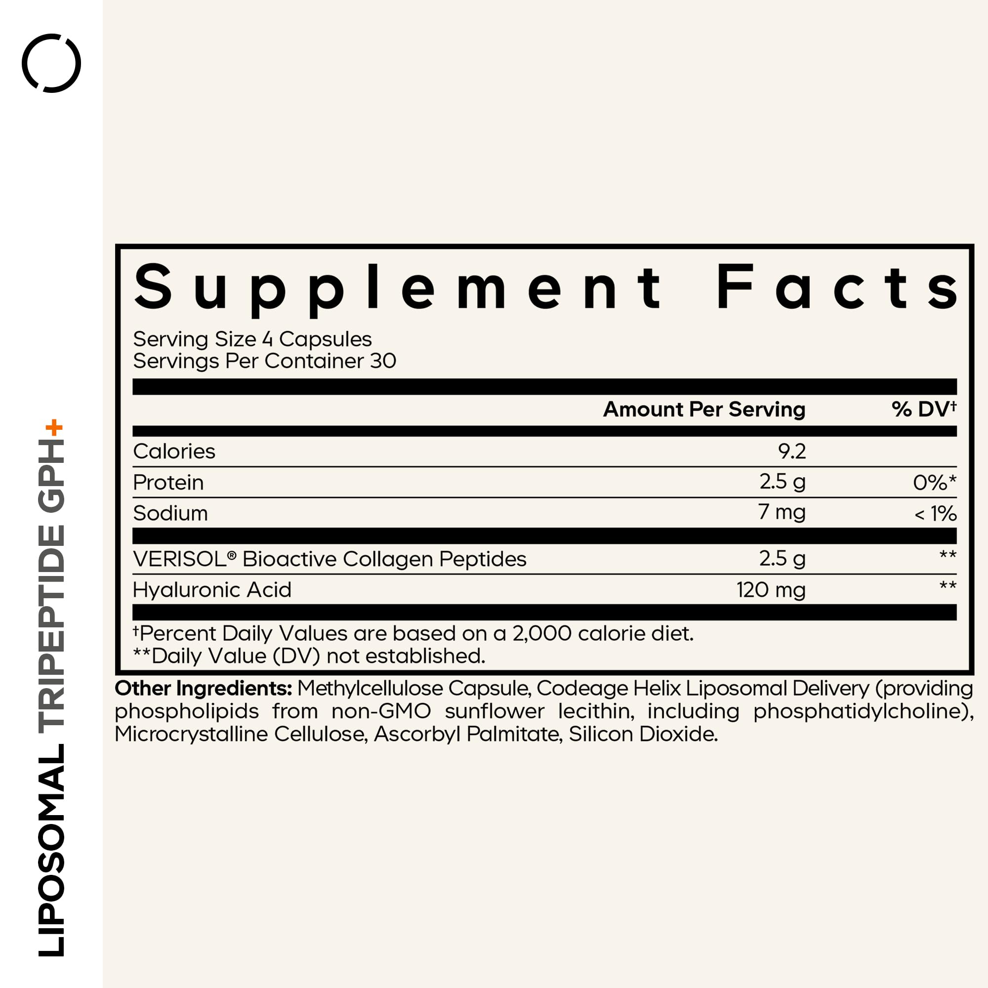 Codeage Liposomal Tripeptide GPH+ Supplement - Verisol Bioactive Beauty Collagen Peptides - Hyaluronic Acid - Skin Structure Support - GPH Tripeptide - Glycine–Proline–Hydroxyproline - 120 Capsules Codeage uk supplements