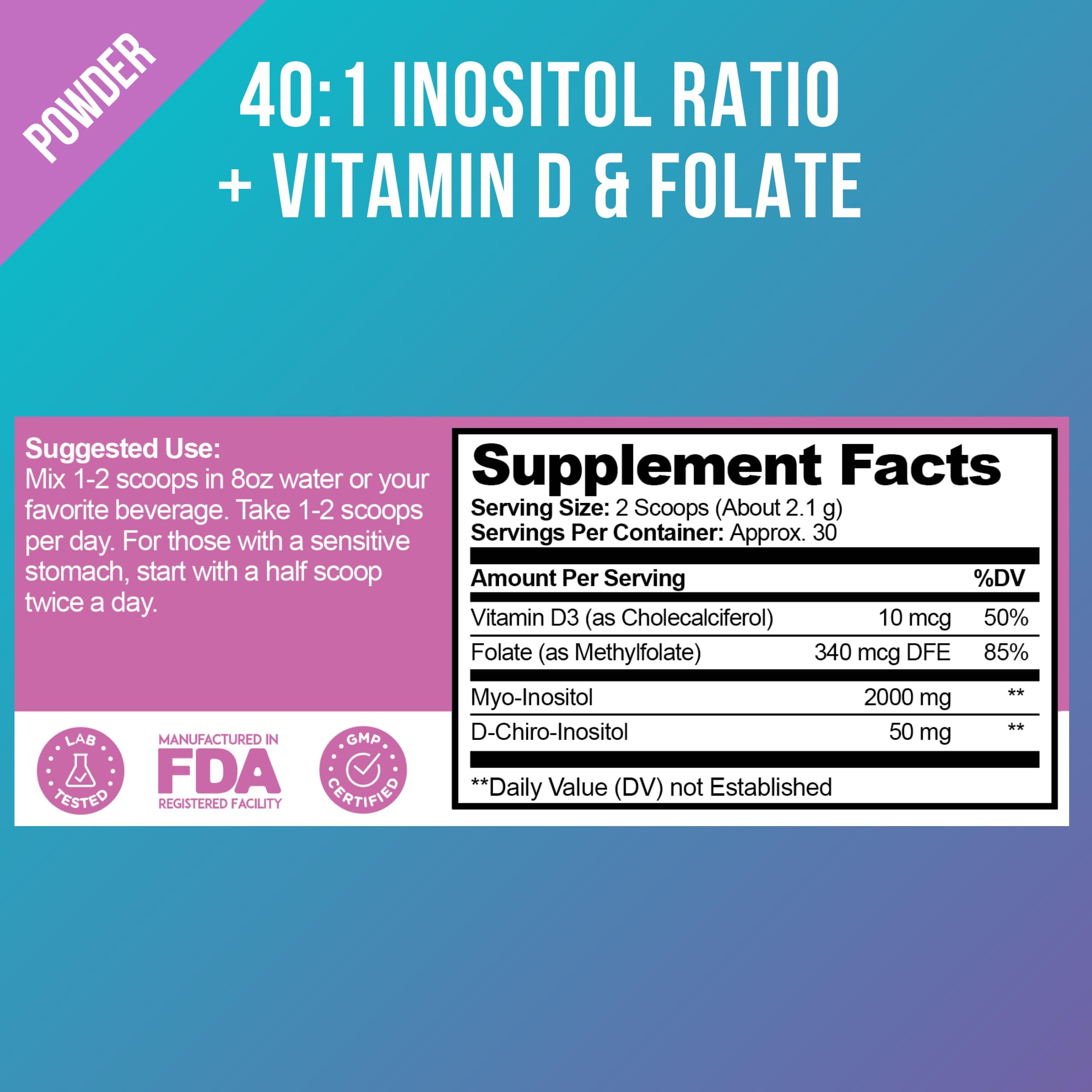 Premium Inositol Supplement - Myo-Inositol and D-Chiro Inositol Powder Plus Folate Optify uk supplements