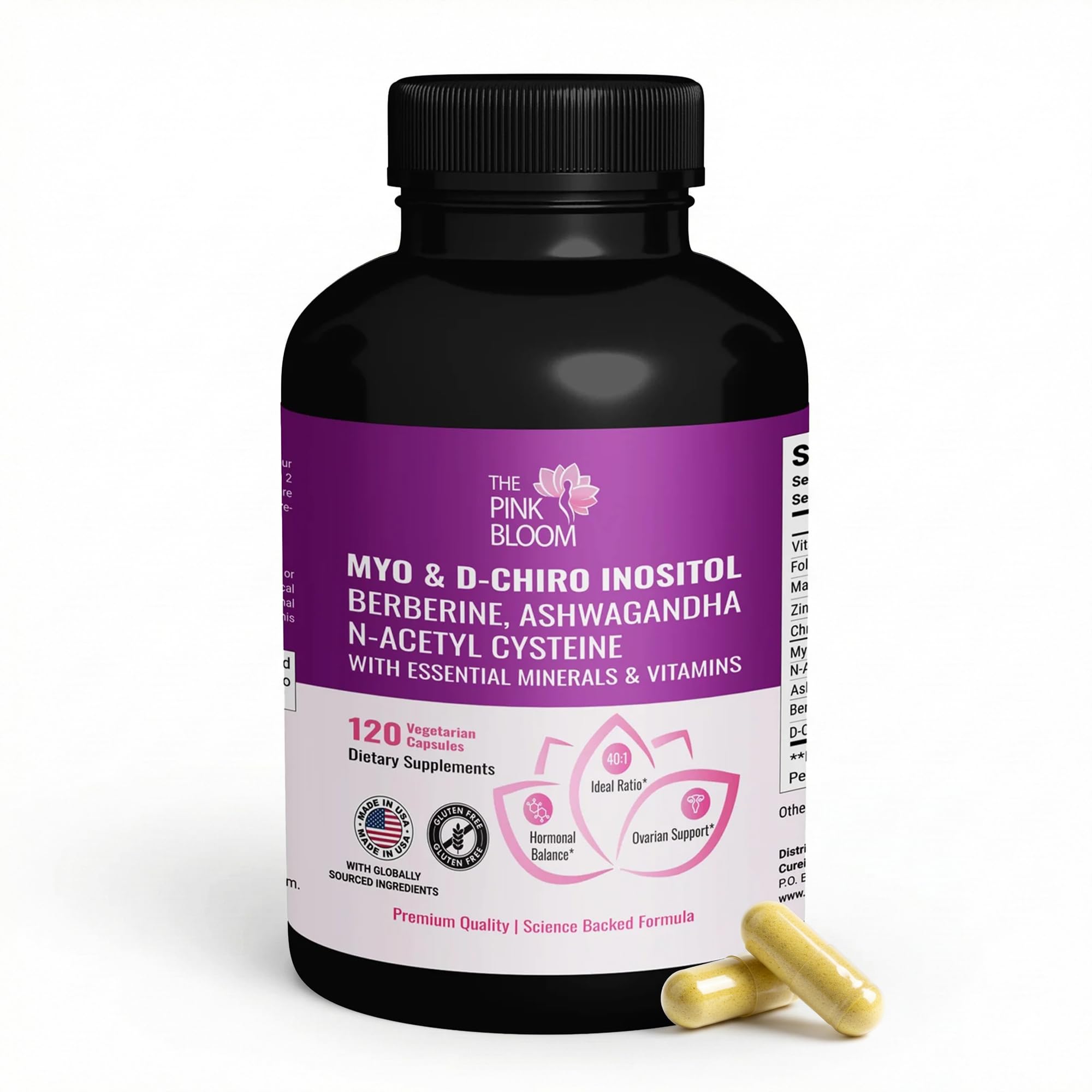 The Pink Bloom Myo & D-Chiro Inositol 40:1 Ratio – 120 Capsules | Myo Inositol Supplement for Women with Vitamin D, Ashwagandha, Folate & Zinc | Supplement for Hormone Balance & Ovarian Health The Pink Bloom uk supplements