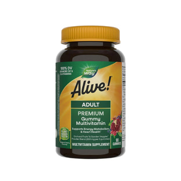 Nature's Way Alive! Adult Premium Multivitamin Gummy, Full B-Vitamin Complex, Supports Energy Metabolism & Heart Health*, 90 Gummies Nature's Way uk supplements