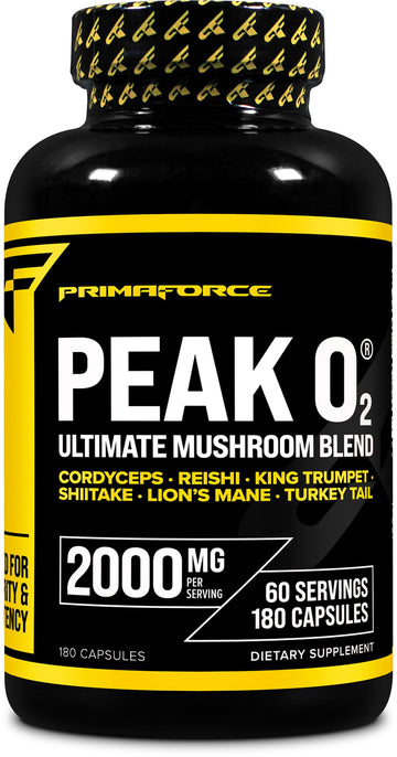 Primaforce Peak O2 Performance Mushroom Powered Oxygen Absorption Booster (180 Capsules) (2,000 mg Per Serving, 60 Servings) - Athletic Performance Supplement, Ultimate Mushroom Blend Primaforce uk supplements
