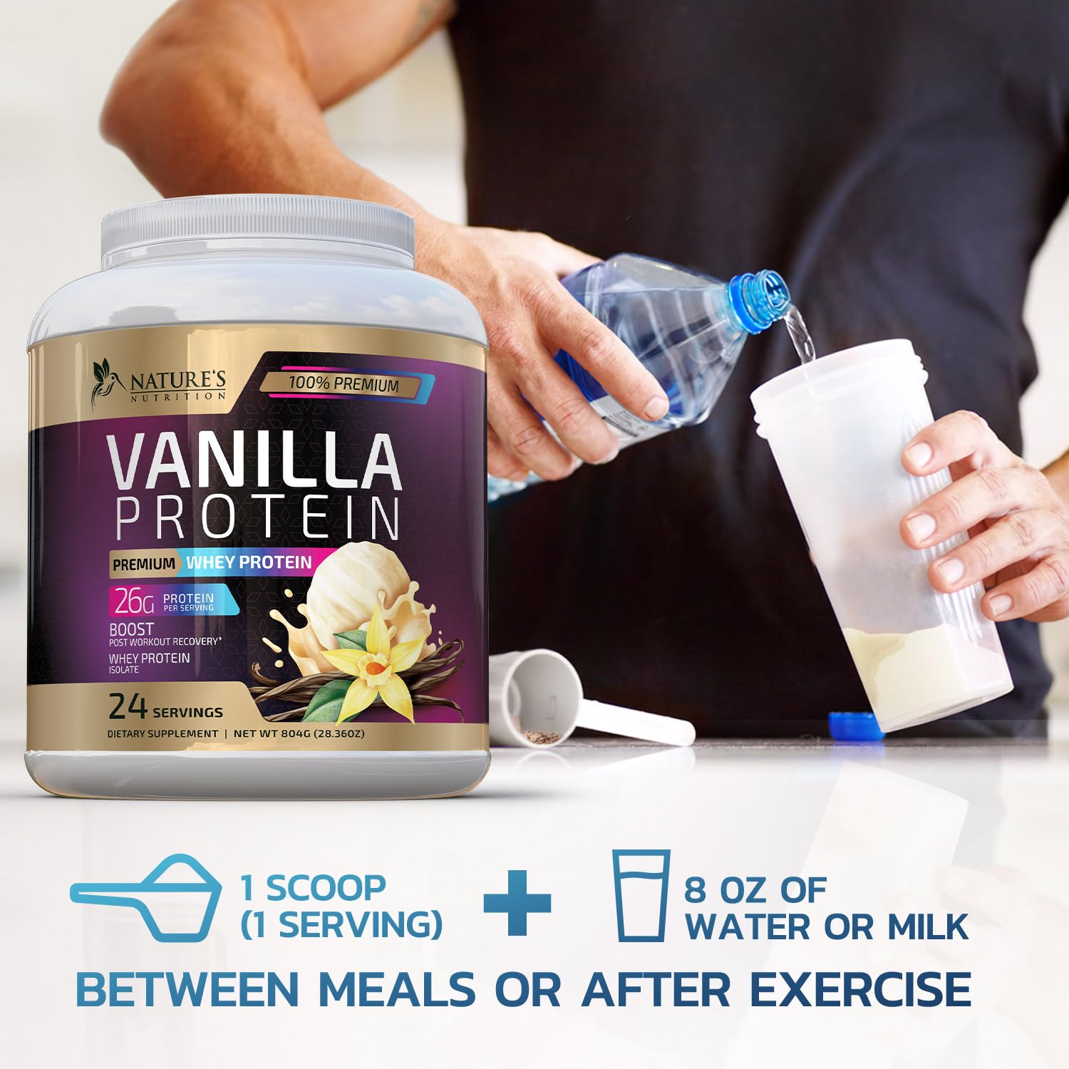 Whey Protein Powder 26g - Vanilla Ice Cream Whey Isolate Protein for Muscle Growth Nature's Nutrition uk supplements