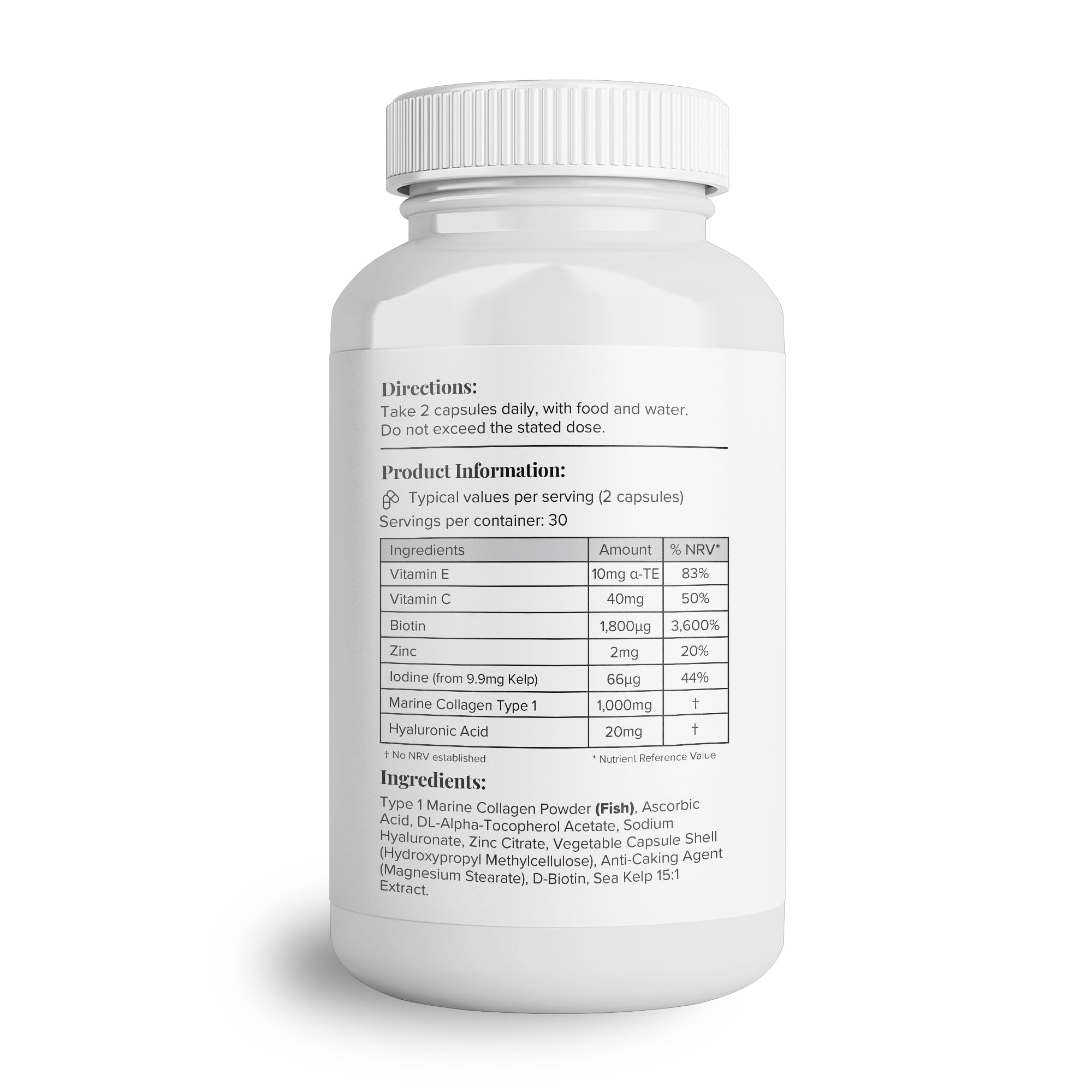 Hey Nutrition Collagen Complex Hyaluronic Acid & Sea Kelp Vitamin E, C, Biotin - Healthy Nails, Skin, Hair Joints Metabolism Hey Nutrition uk supplements