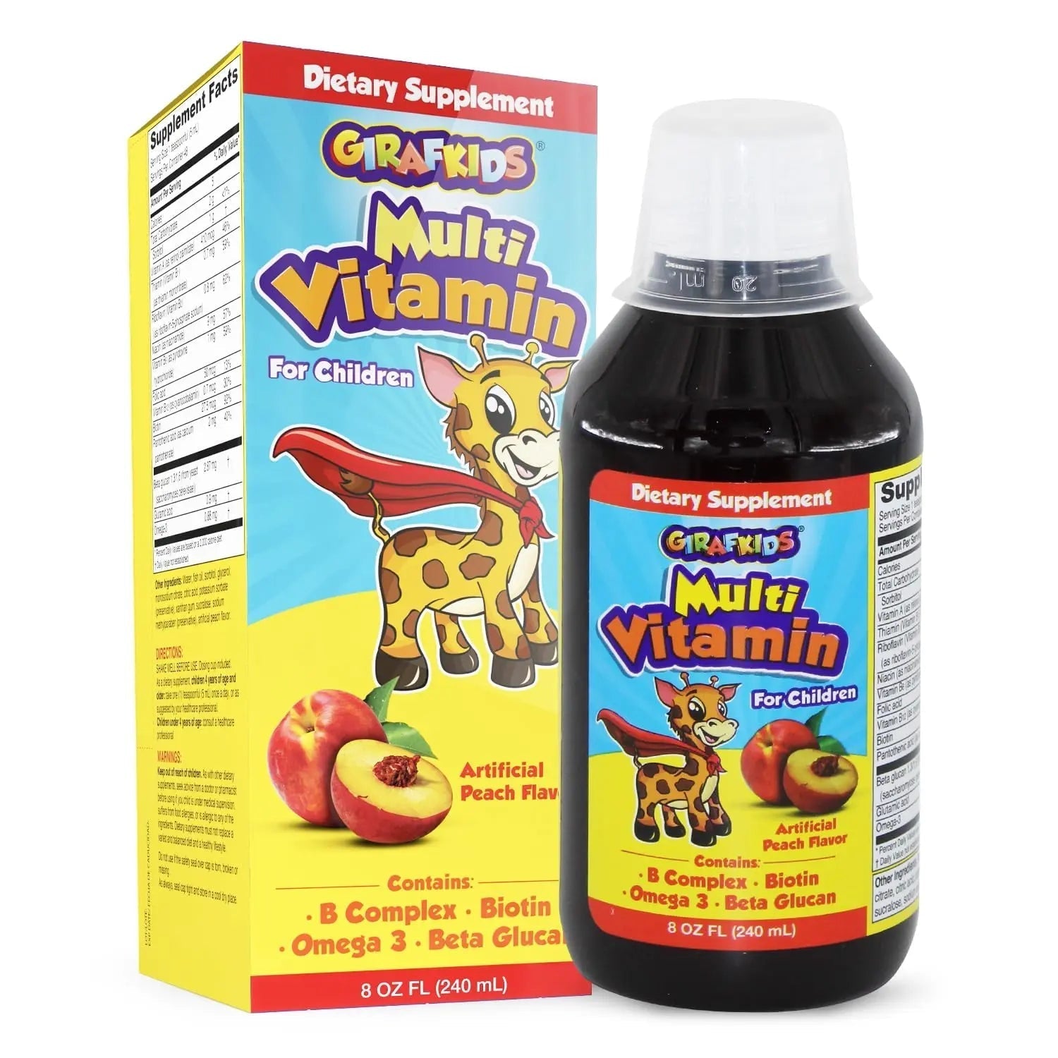GirafKids Liquid Multivitamin for Kids Ages 4+, 8oz - Daily Child Vitamins with Biotin, Vitamin A, B Complex, Folic Acid, Omega-3 & Beta Glucan PHARMADEL uk supplements