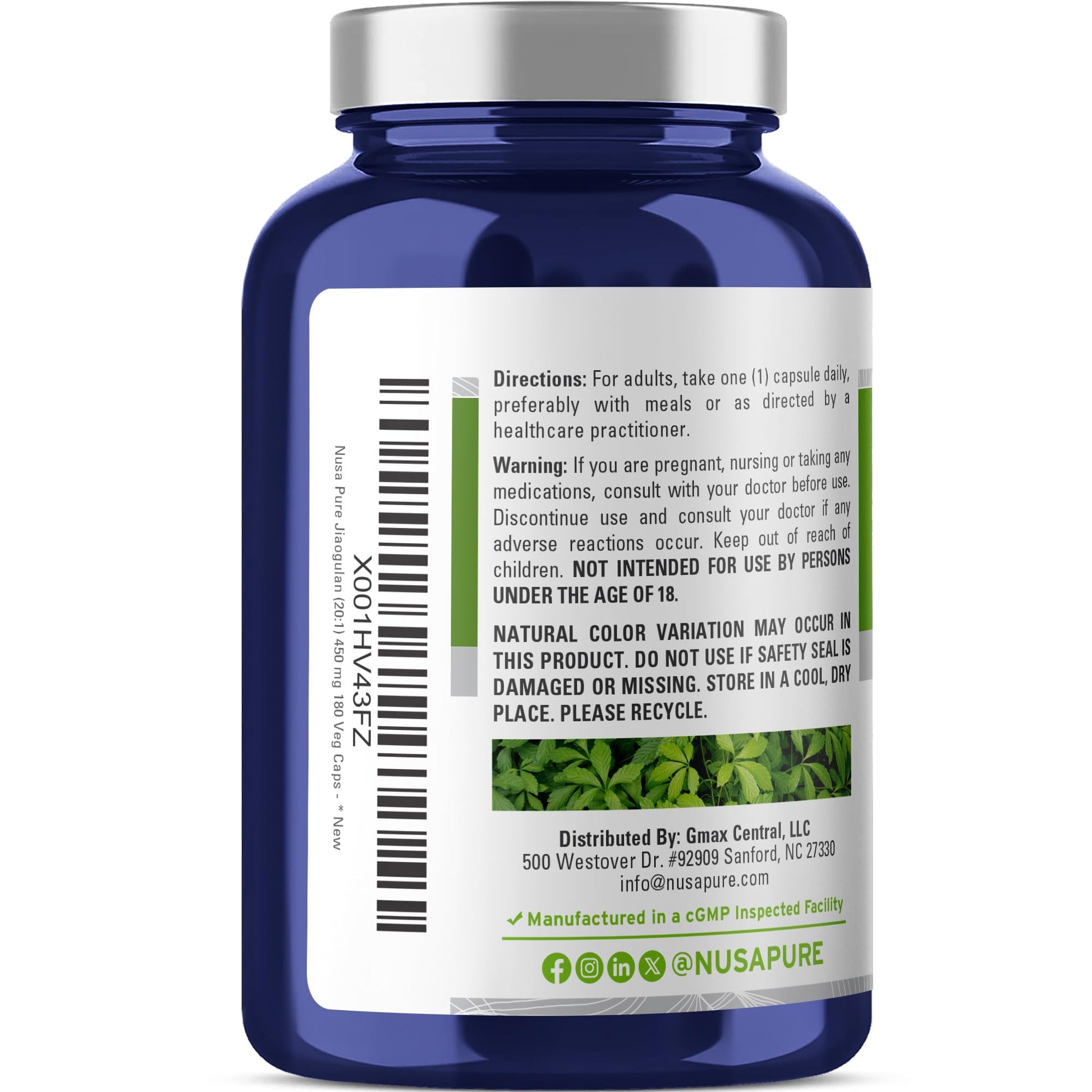NusaPure Jiaogulan 20:1 Extract, 450 mg Equivalent to 9,000mg 180 Veggie Capsules (Vegetarian, Non-GMO, Vegan) Gynostemma Pentaphyllum NusaPure uk supplements