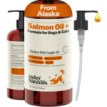 Deley Naturals Wild Alaskan Salmon Oil for Dogs & Cats - New and Improved Salmon Oil Plus Formula - Fish Oil for Dogs with Omega 3, DHA and EPA - Omega 3 for Healthy Skin and Coat - 32oz Made in USA Deley Naturals uk supplements