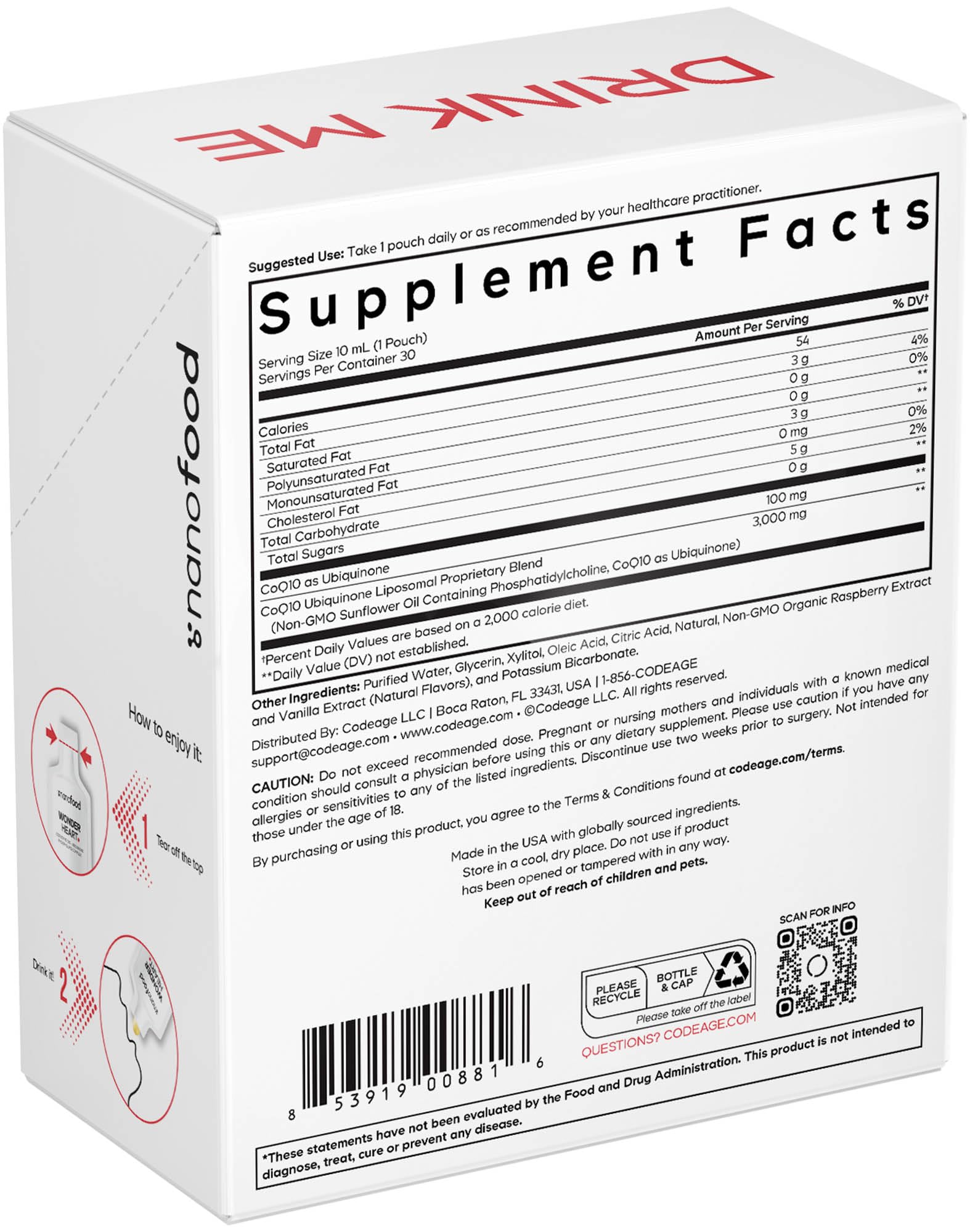 Codeage Wonder Heart Liquid CoQ10 Liposomal Ubiquinone Supplement, Coenzyme Q10 Heart Vitamins, Non-GMO Sunflower Phosphatidylcholine Vegan Blend, Raspberry Flavored Softgel, Pack of 30 Pouches Codeage uk supplements