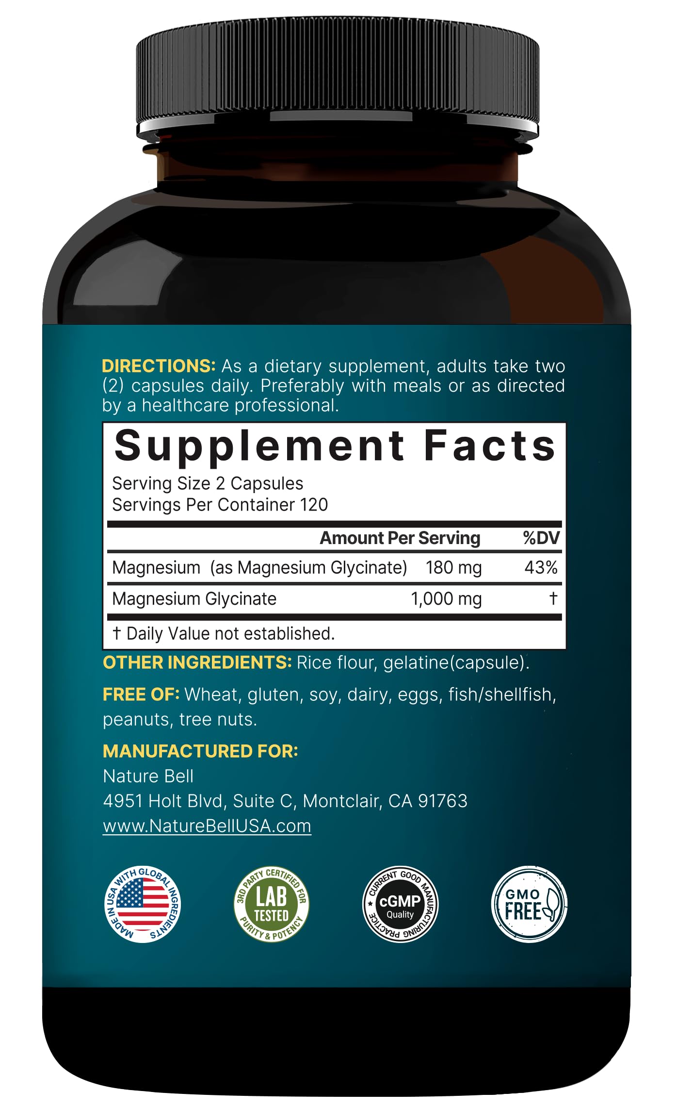 NatureBell Magnesium Glycinate 1,000mg, 240 Capsules | 500mg per Capsule | 100% Chelated & Purified | Sleep, Muscle & Nerve Support | Non-GMO, Gluten-Free NatureBell uk supplements