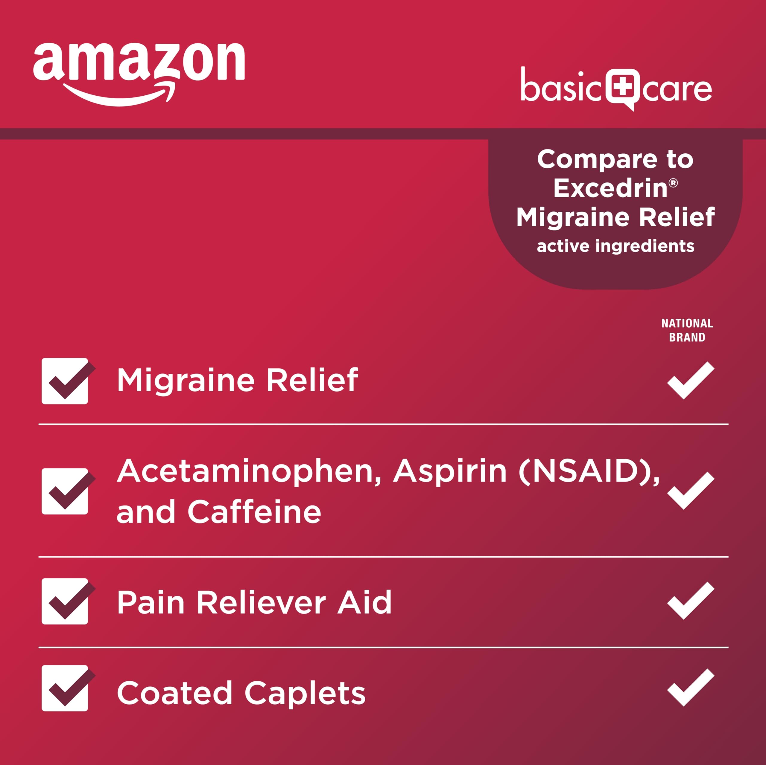 Amazon Basic Care Migraine Relief Acetaminophen, Aspirin (NSAID) and Caffeine Tablets, Pain Reliever/Pain Reliever Aid, 200 Count Amazon Basic Care uk supplements
