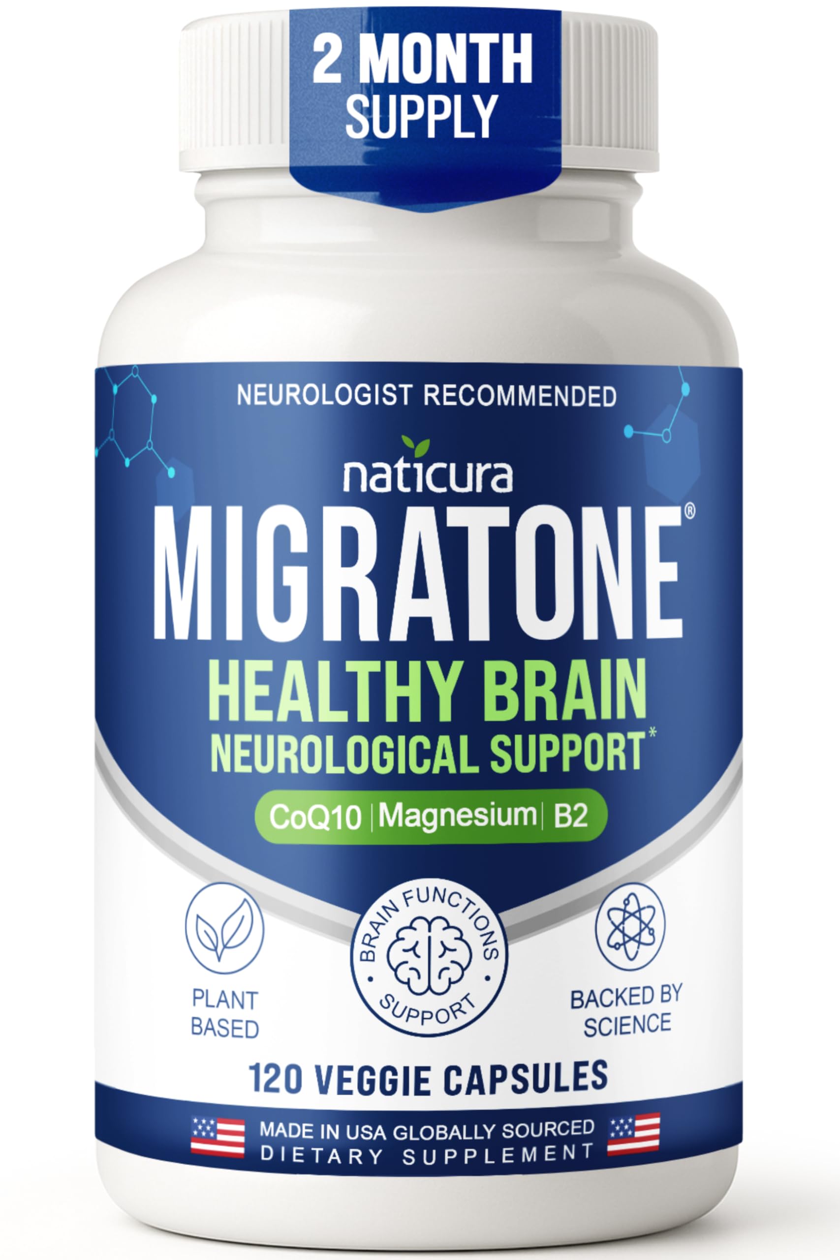 Migratone Migraine Relief Nutritional Support Supplement - with Magnesium, Riboflavin Vitamin B2, B6 & B12, Microactive Coq10, Feverfew, PA-Free Butterbur, and Folate - Clinically Preferred Blend Naticura uk supplements