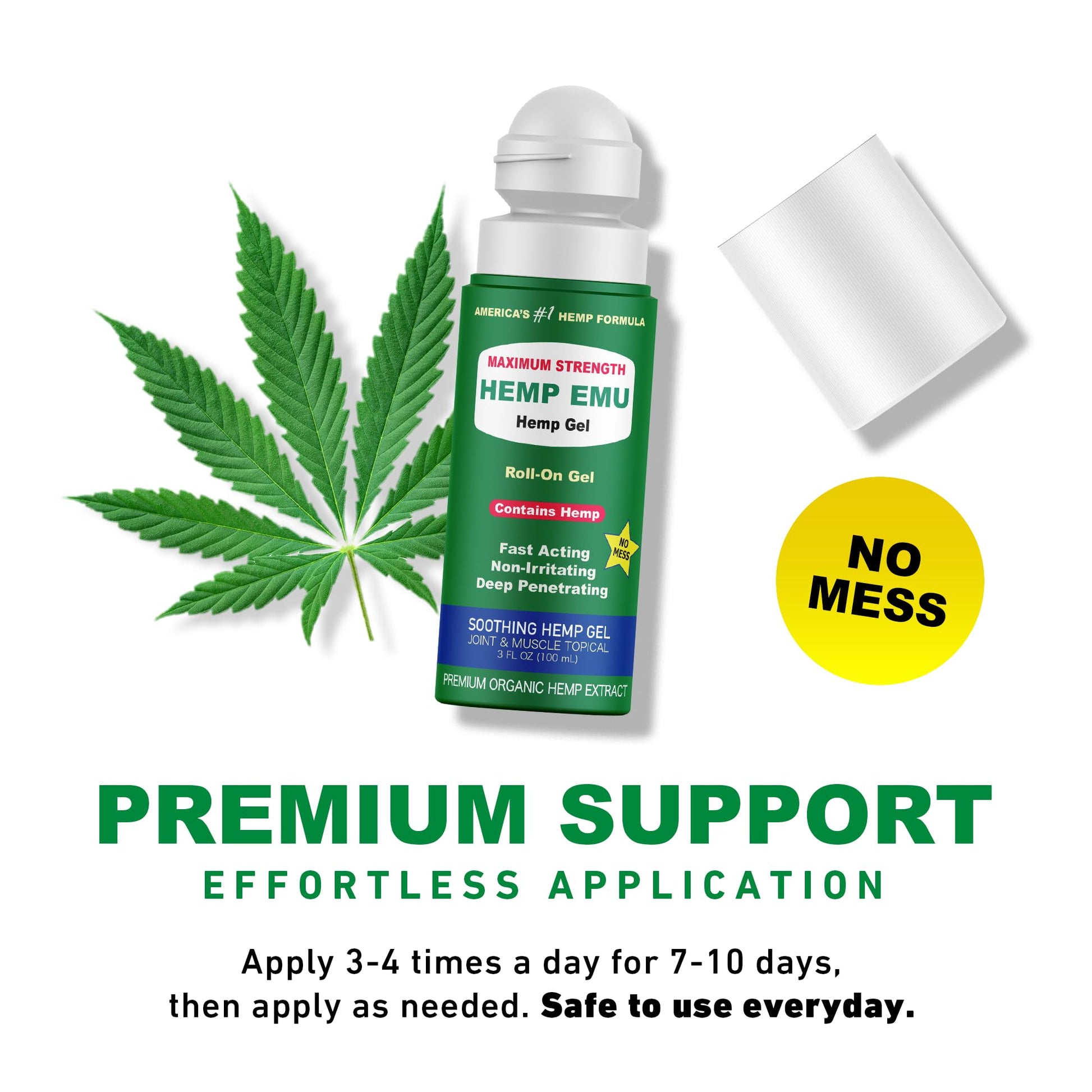 Hemp Emu - Hemp Roll On Gel - Muscle Rub for Back & Joint Discomfort - Soothing Gel with Organic Hemp Oil, Emu Oil, Menthol, Eucalyptus, Aloe Vera Hemp Emu uk supplements