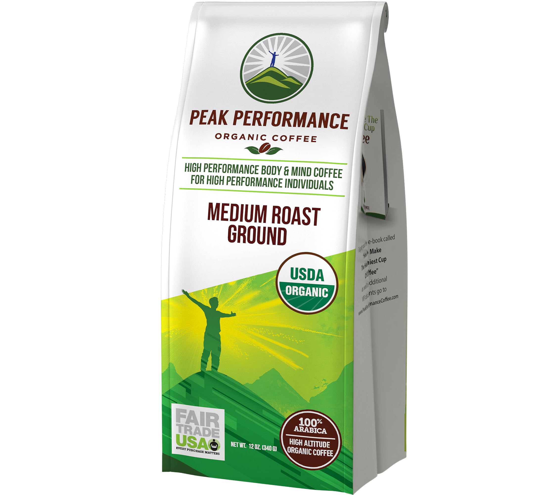 Peak Performance High Altitude Organic Coffee - Fair Trade, Low Acid, Non GMO, and Beans Full of Antioxidants - Medium Roast Smooth Tasting USDA Certified Organic Ground Coffee Bag 12 oz Peak Performance uk supplements