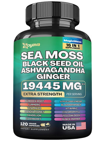 Zoyava Sea Moss 7000mg Black Seed Oil 4000mg Ashwagandha 2000mg Turmeric Zoyava uk supplements
